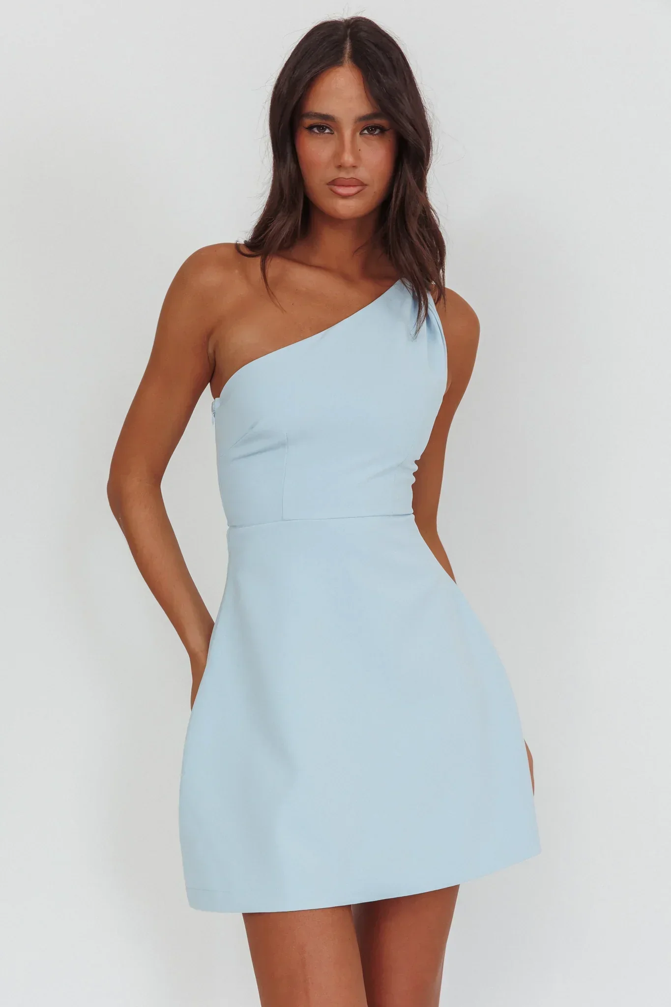 Lingering Love One-Shoulder Twist Mini Dress Blue