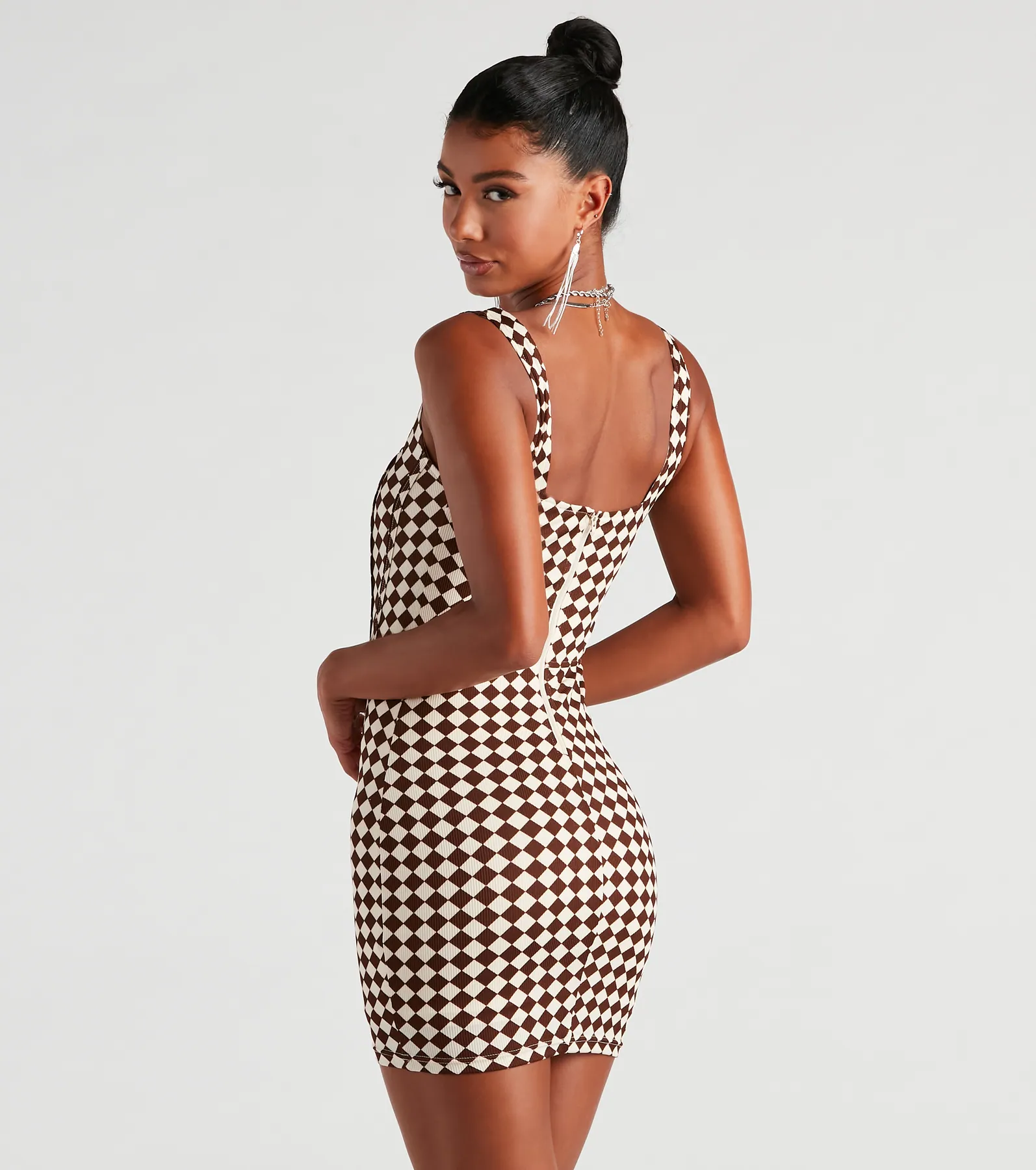 Play The Game Checker Mini Dress