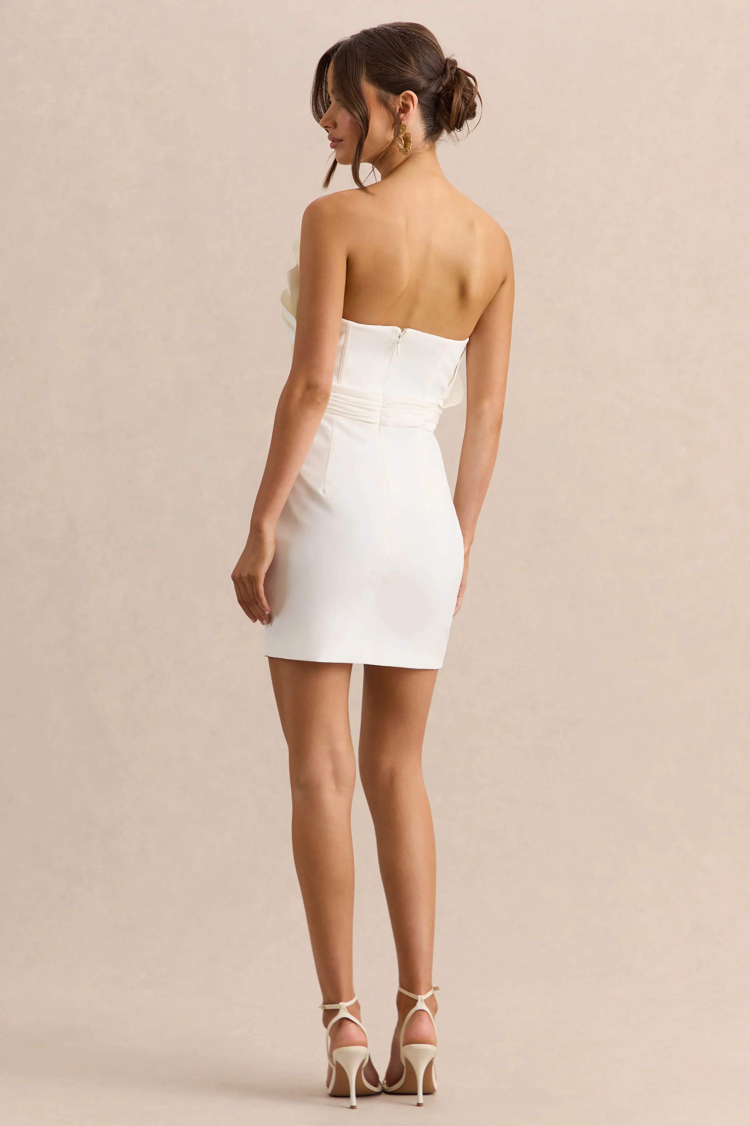 Pastoral | White Ruffled Asymmetric-Neck Mini Dress