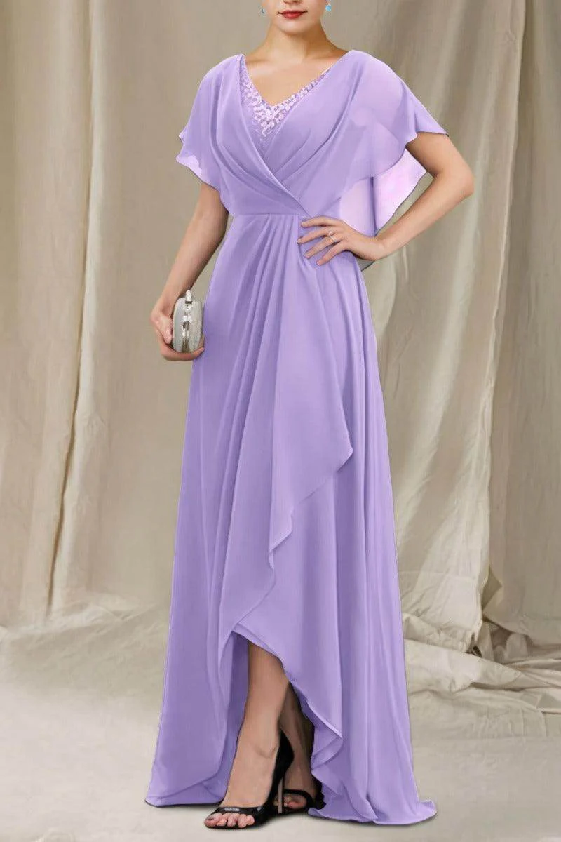 A-Line Sweep-Brush Train Chiffon Mother Dress CM0080