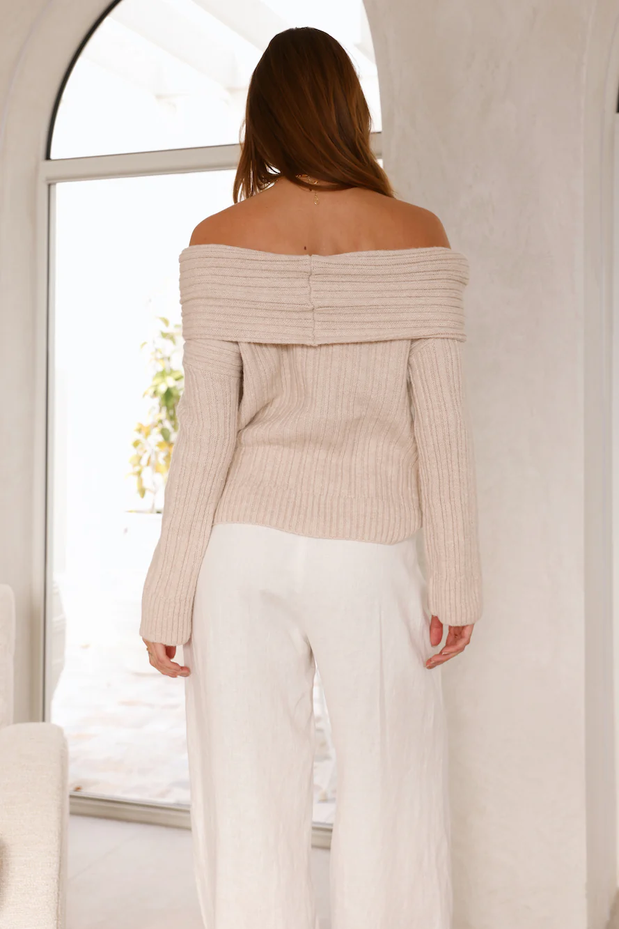 Kadija Off Shoulder Knit Top Beige