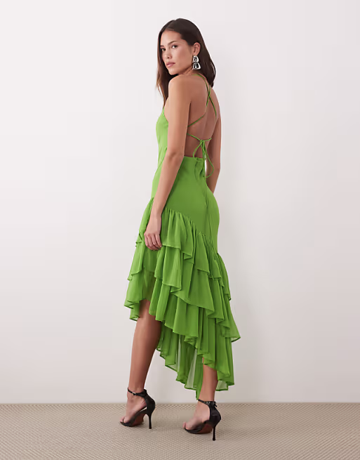 ruffle hem cami maxi dress in green
