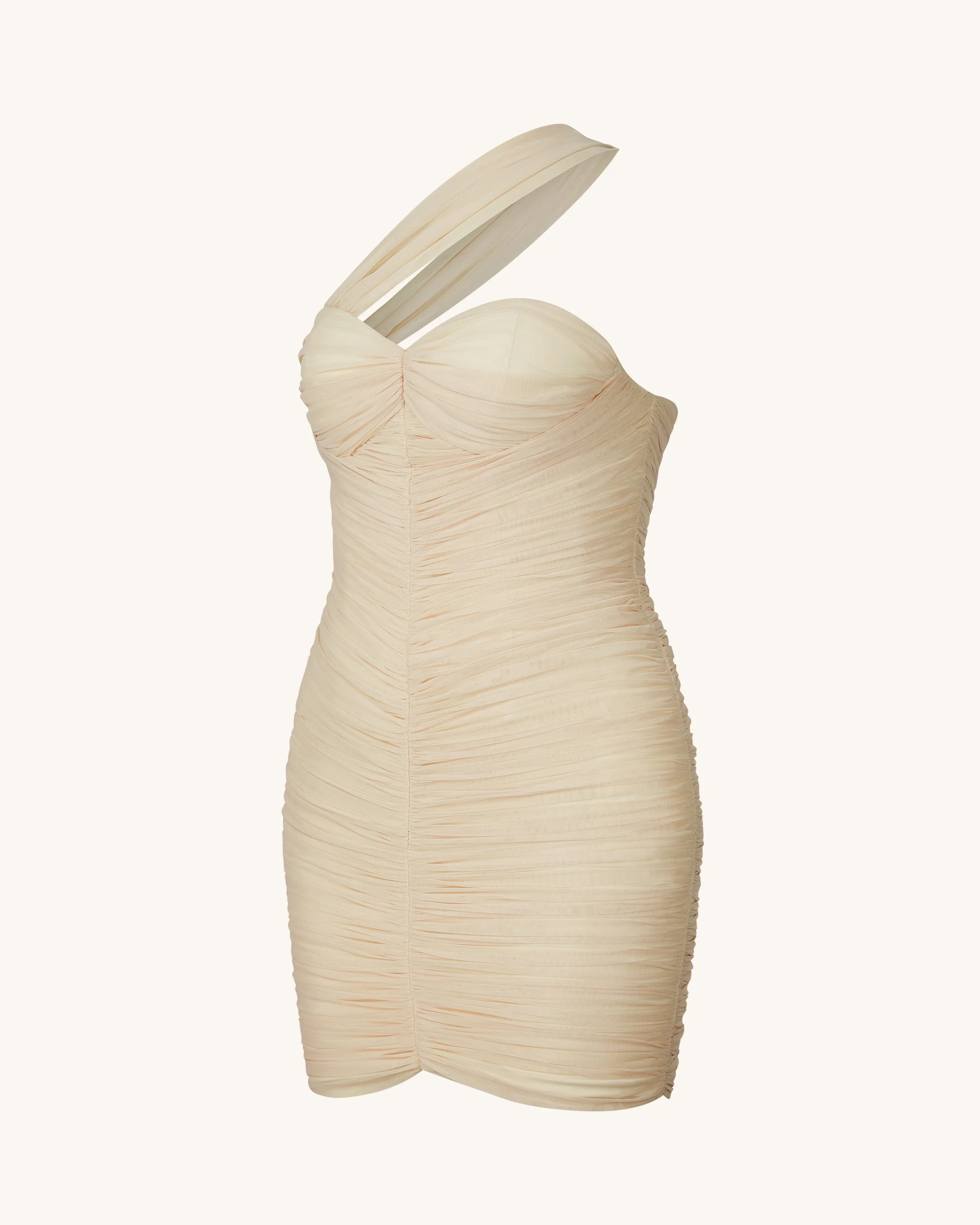 Josephine One-Shoulder Ruched Mini Dress - Nude - FASHION NOB