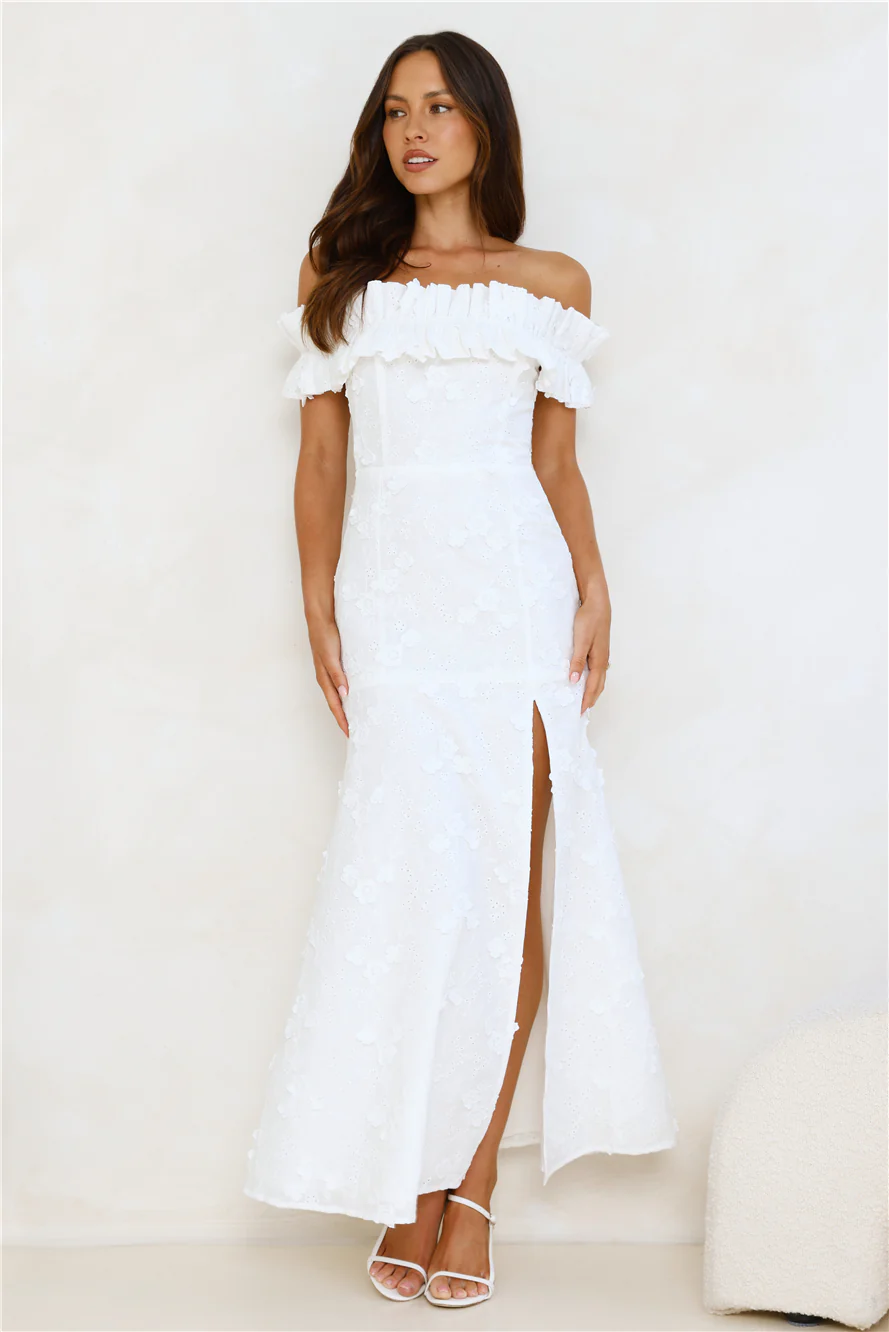 Spring Serenade Off Shoulder Maxi Dress White - luluinthesky