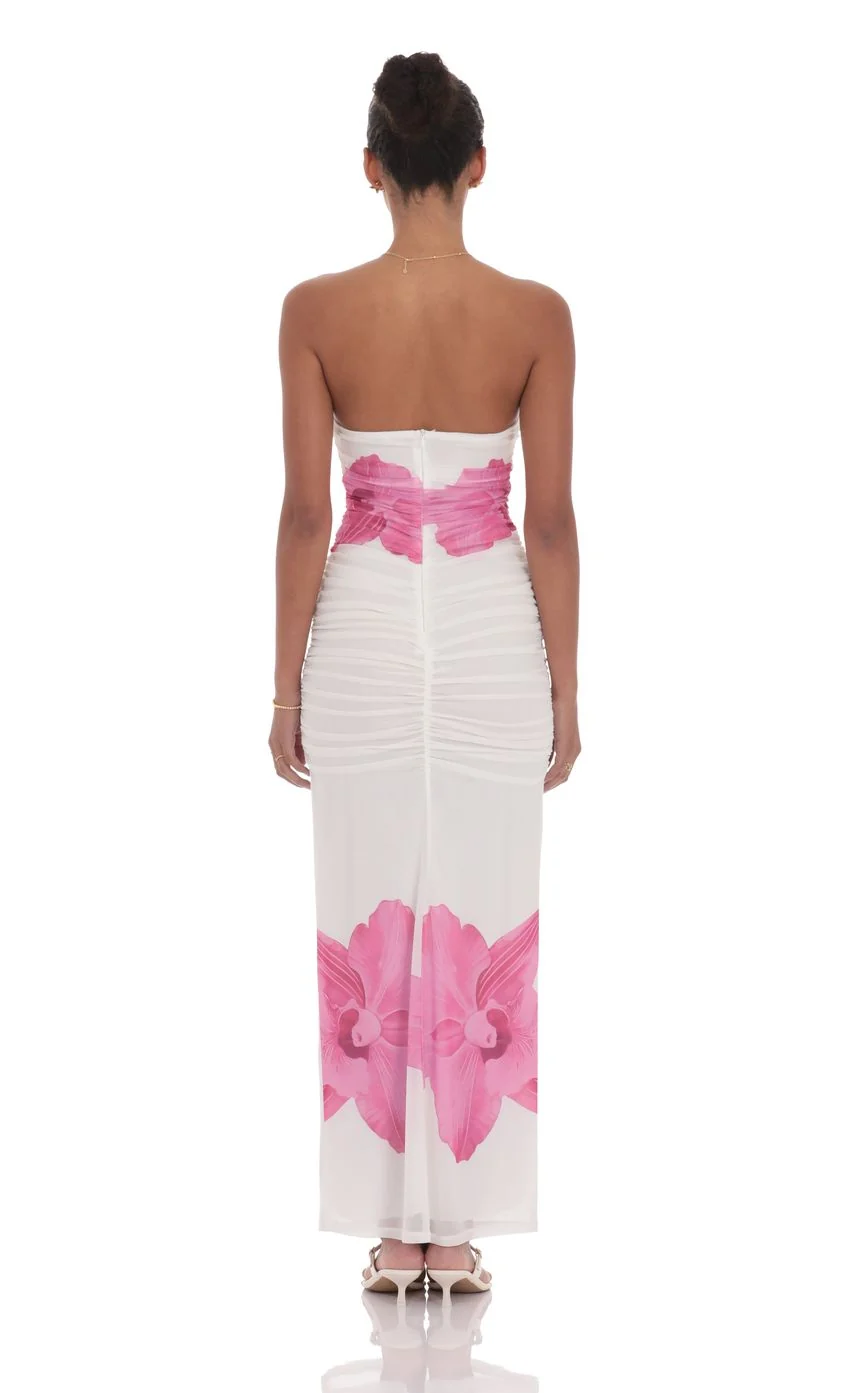 Embellished Floral Bodycon Maxi Dress in White