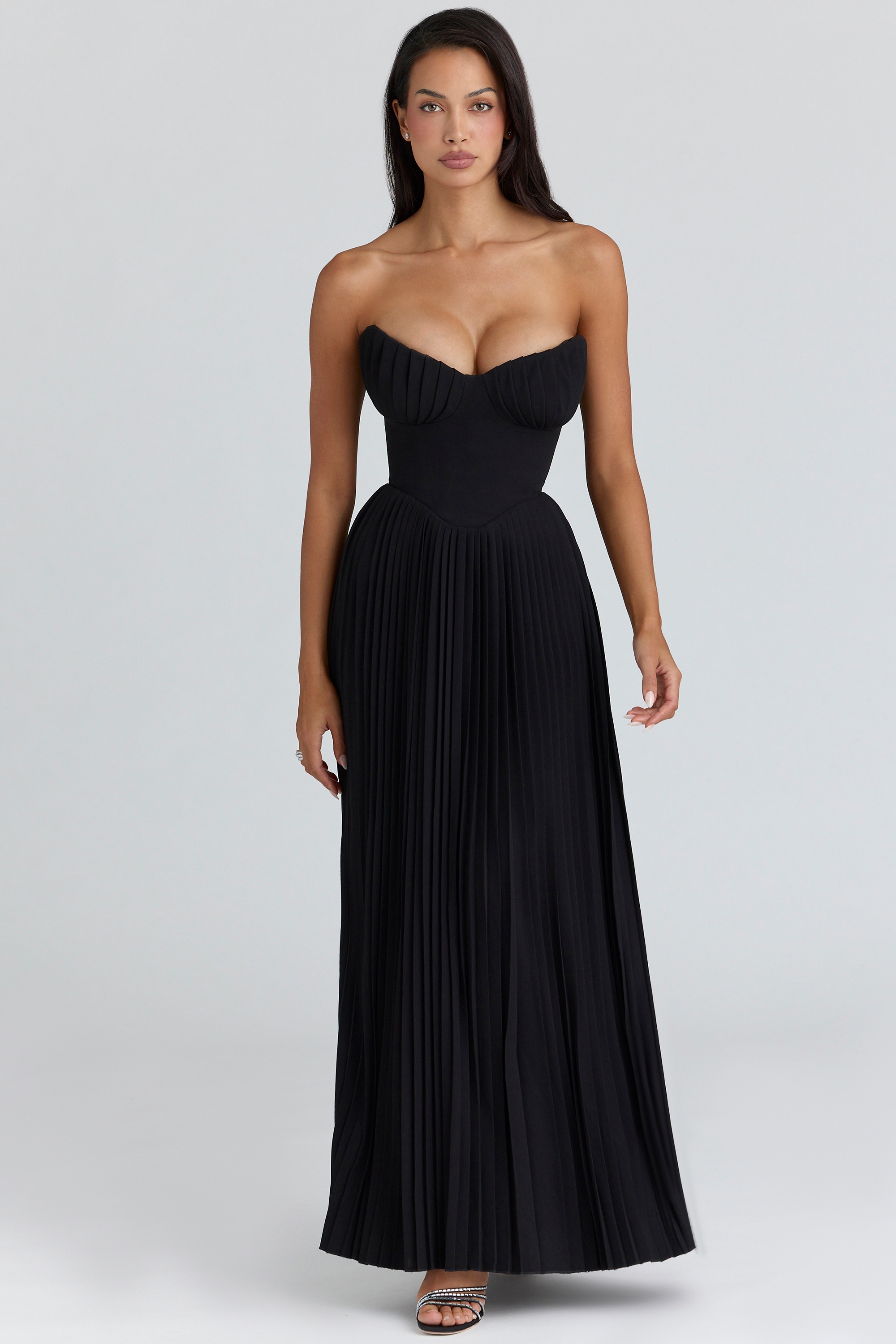 black georgette pleated maxi dress