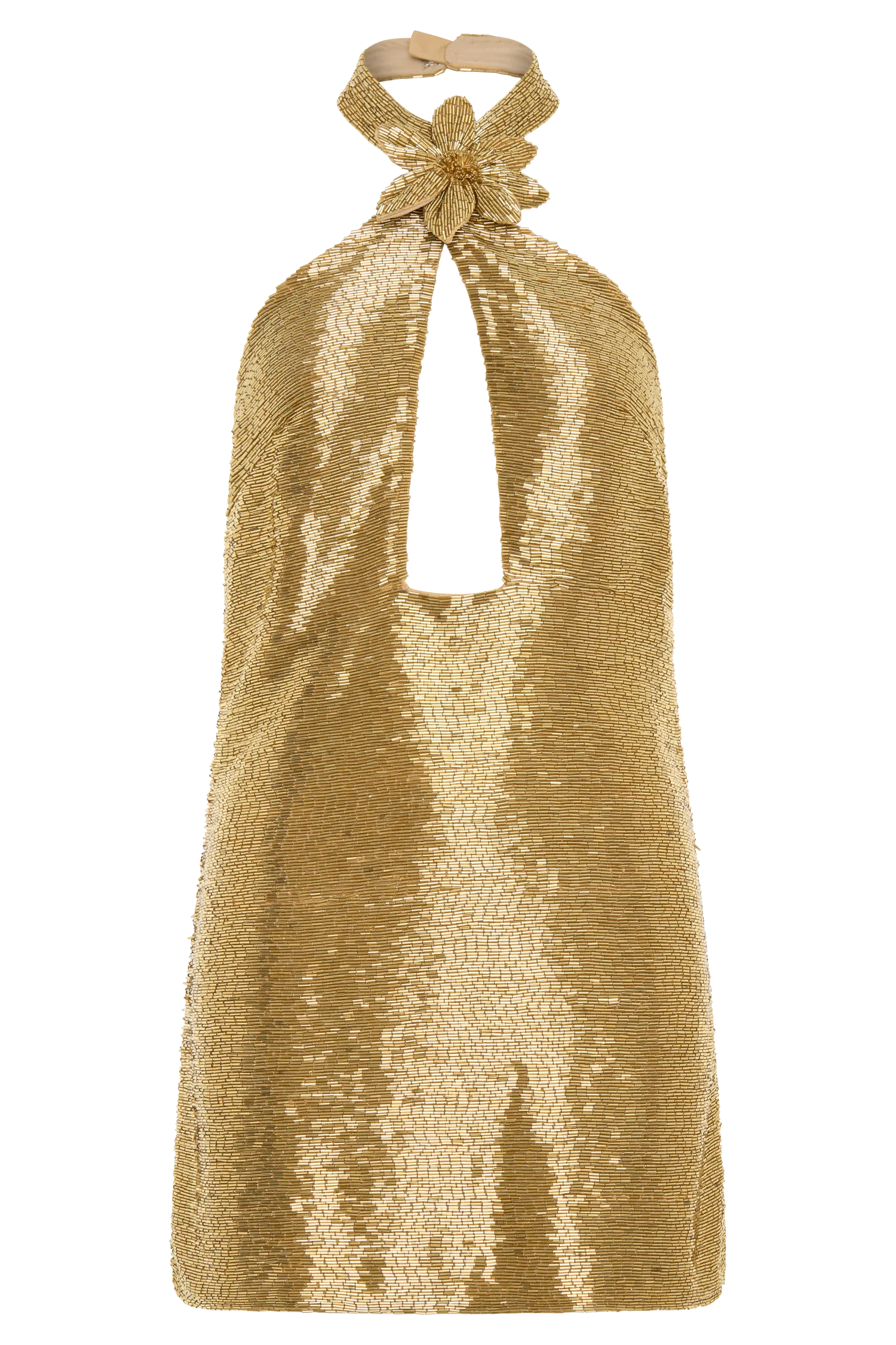 Nylah Beaded Halter Mini Dress - Gold - luluinthesky
