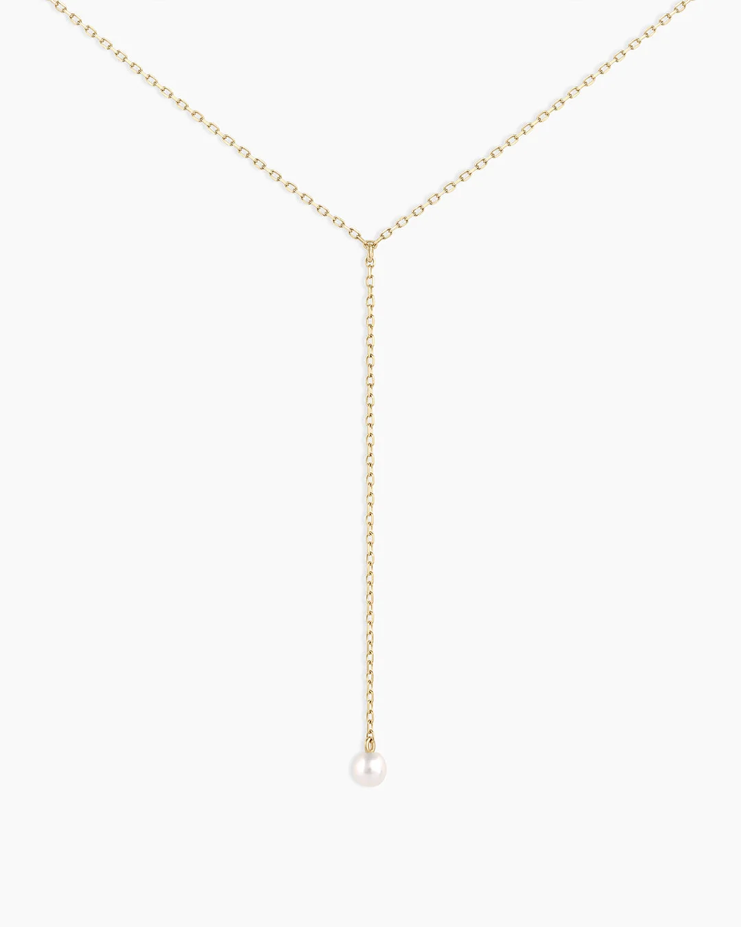 14K Gold Pearl Lariat Necklace