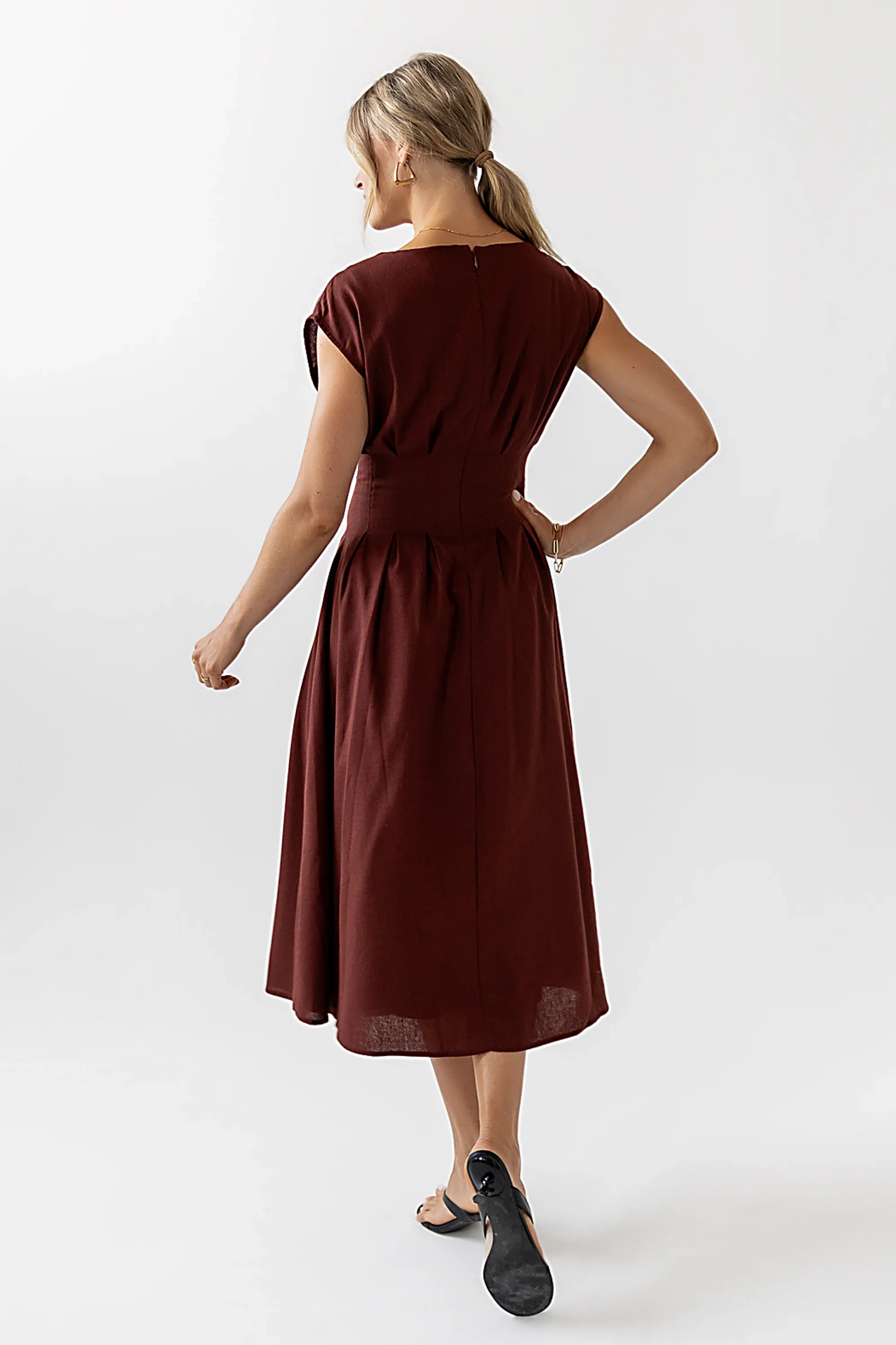 Matilda Pleated Maxi Dress in Rust