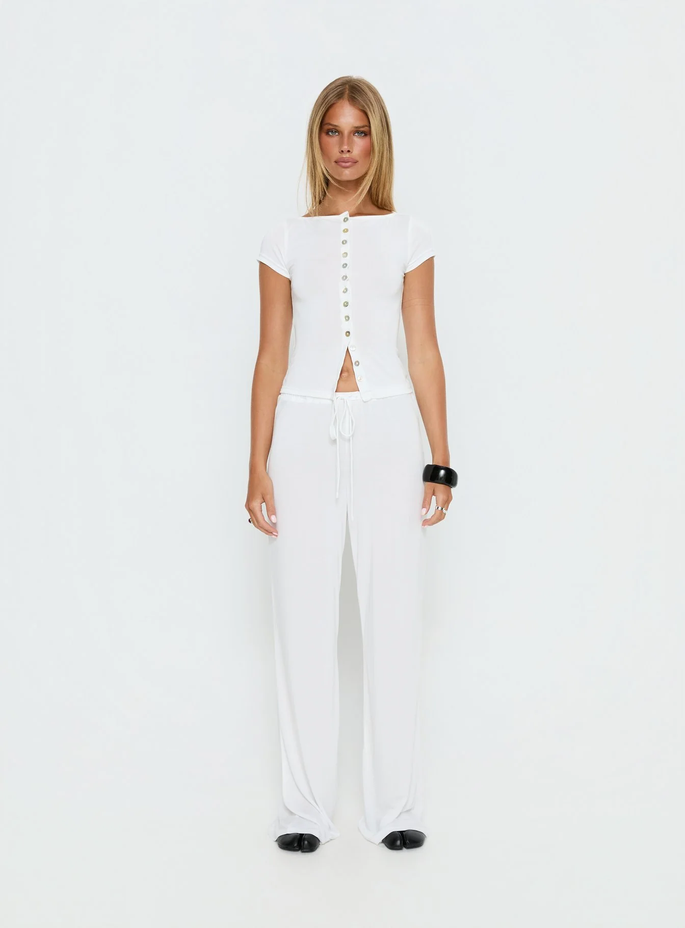 Angellina Jersey Button Down Top White