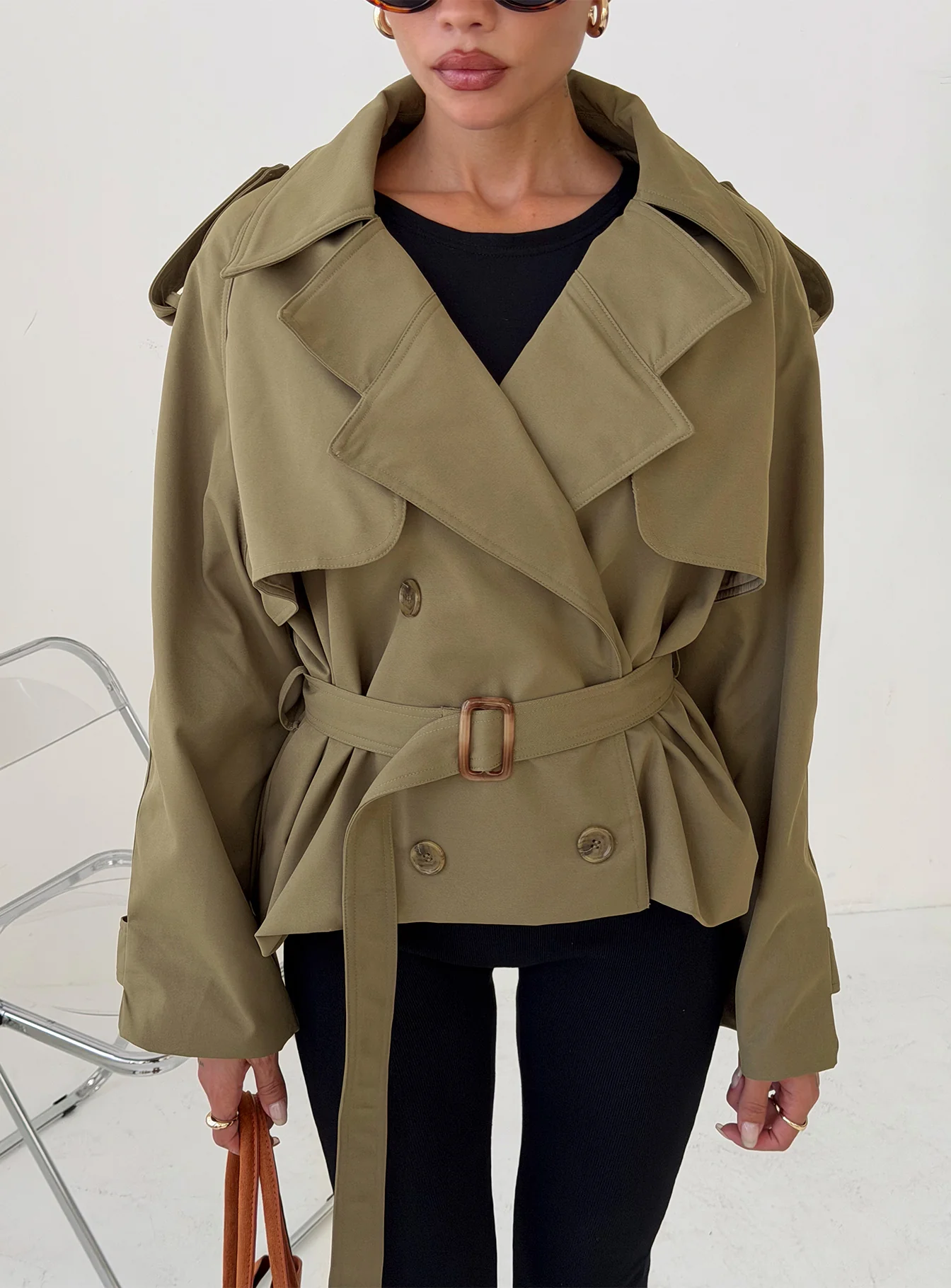 Eldora Cropped Trench Coat Green