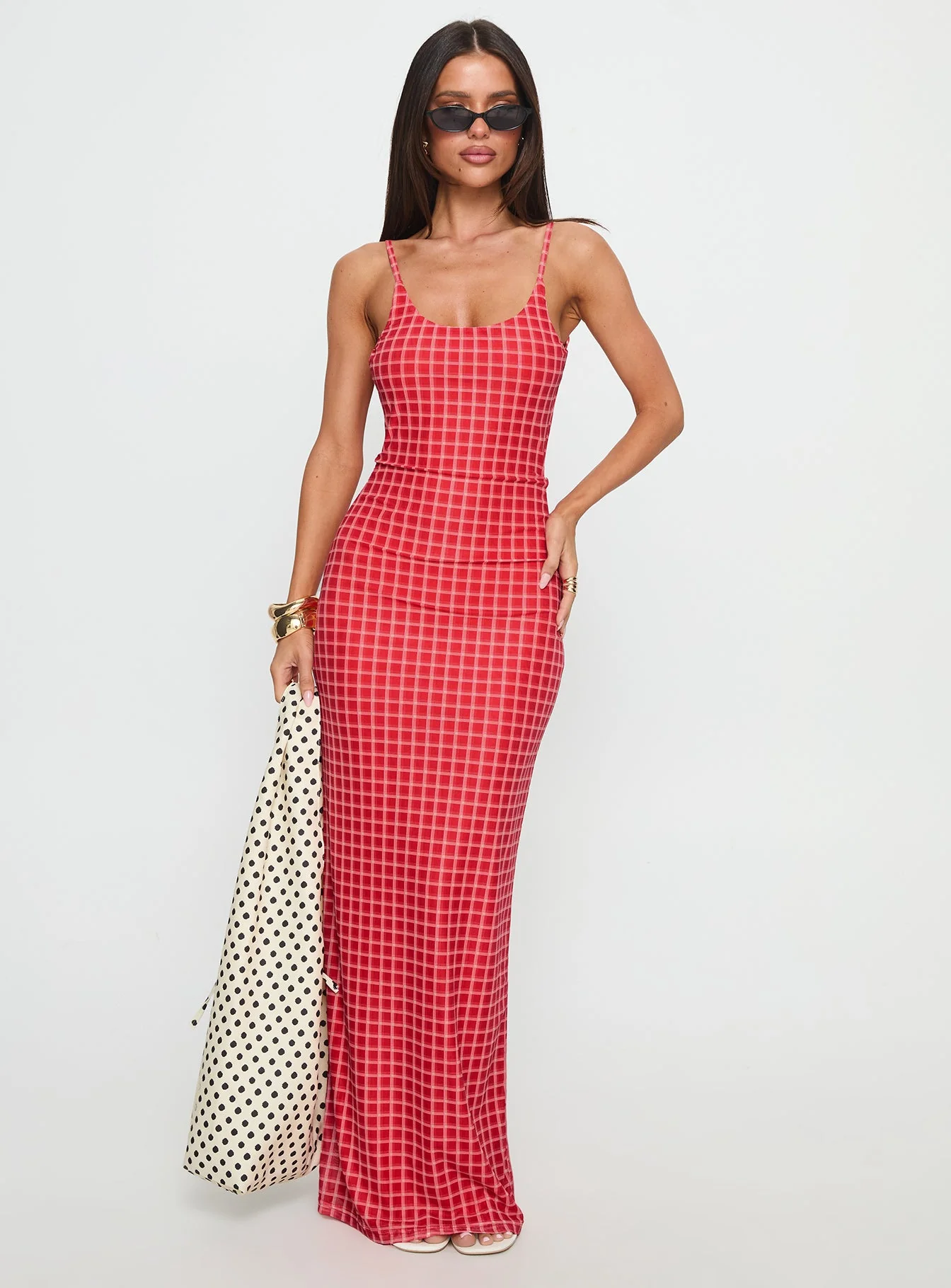 Izabella Maxi Dress Red Check