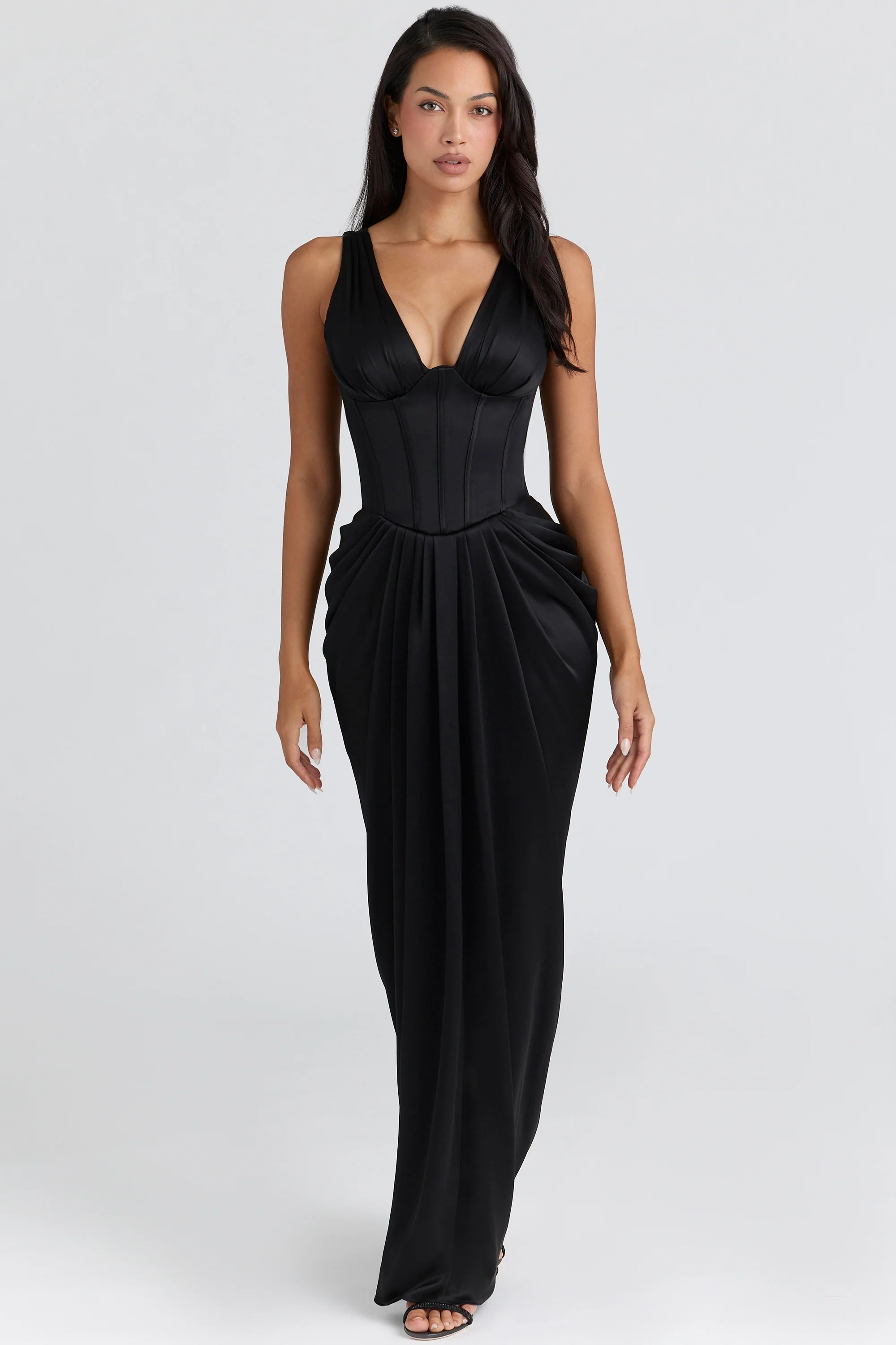 Black Satin Hourglass Maxi Dress - Limited Edition