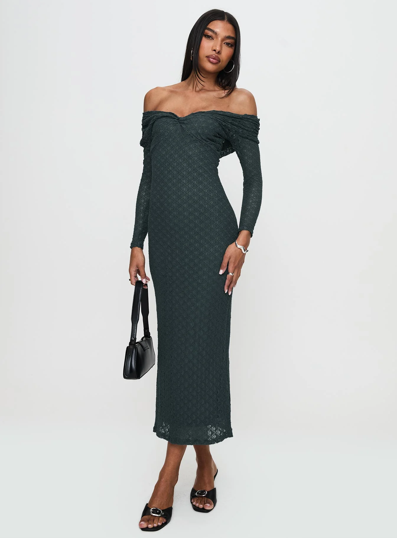Elexis Off The Shoulder Maxi Dress Blue