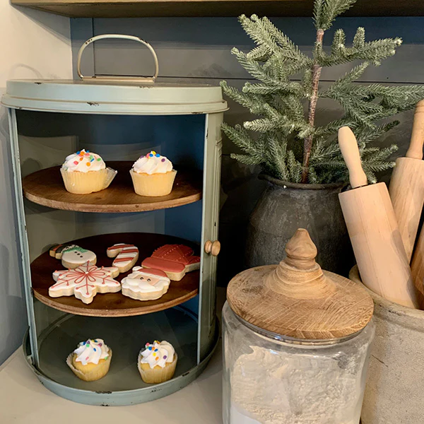Large Vintage Metal Bread Box with Sliding Door