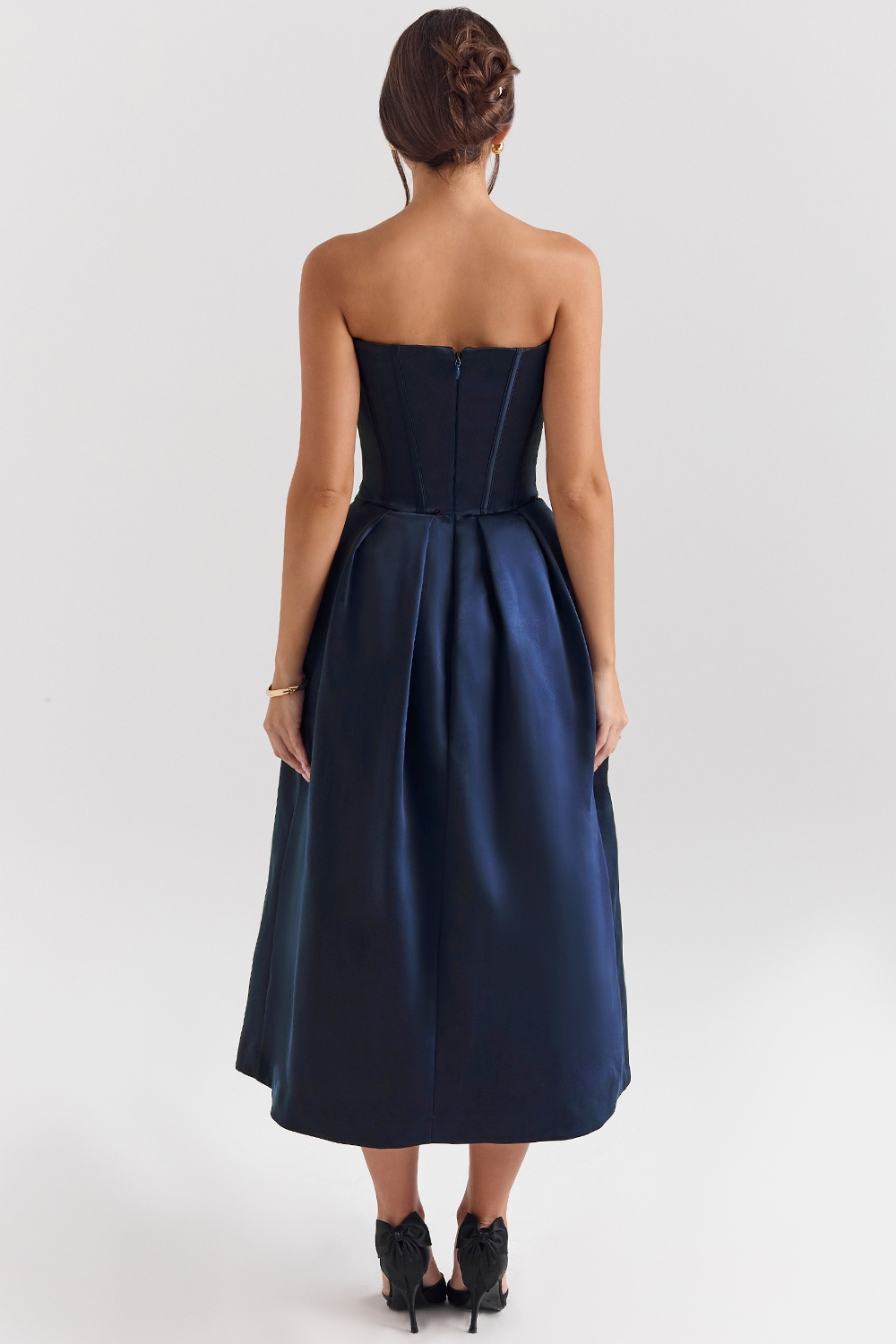 Midnight Blue Strapless Detachable Bow Midi Dress