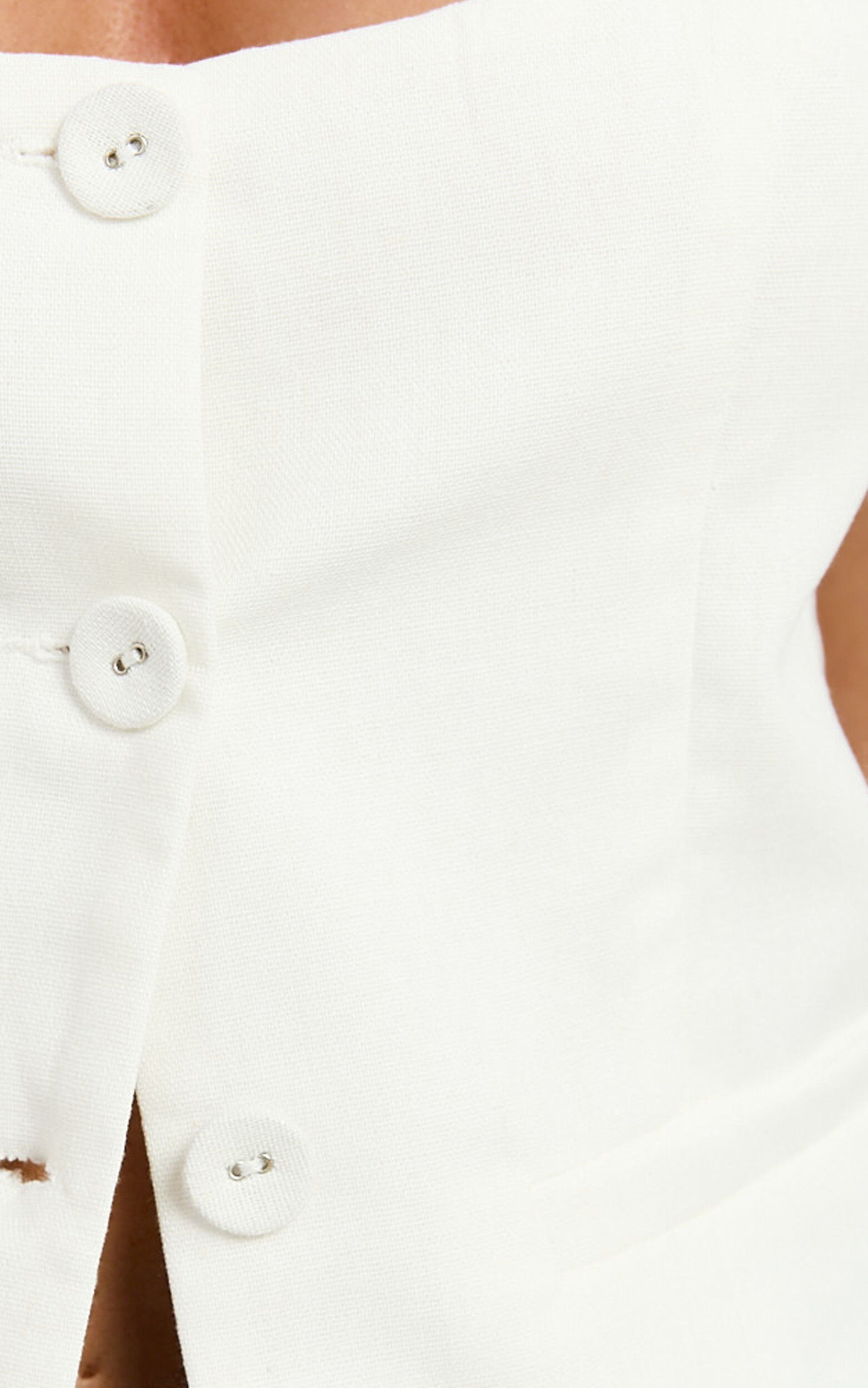 Nalfie Top -  Linen Wide Scoop Neck Fitted Vest Top in White