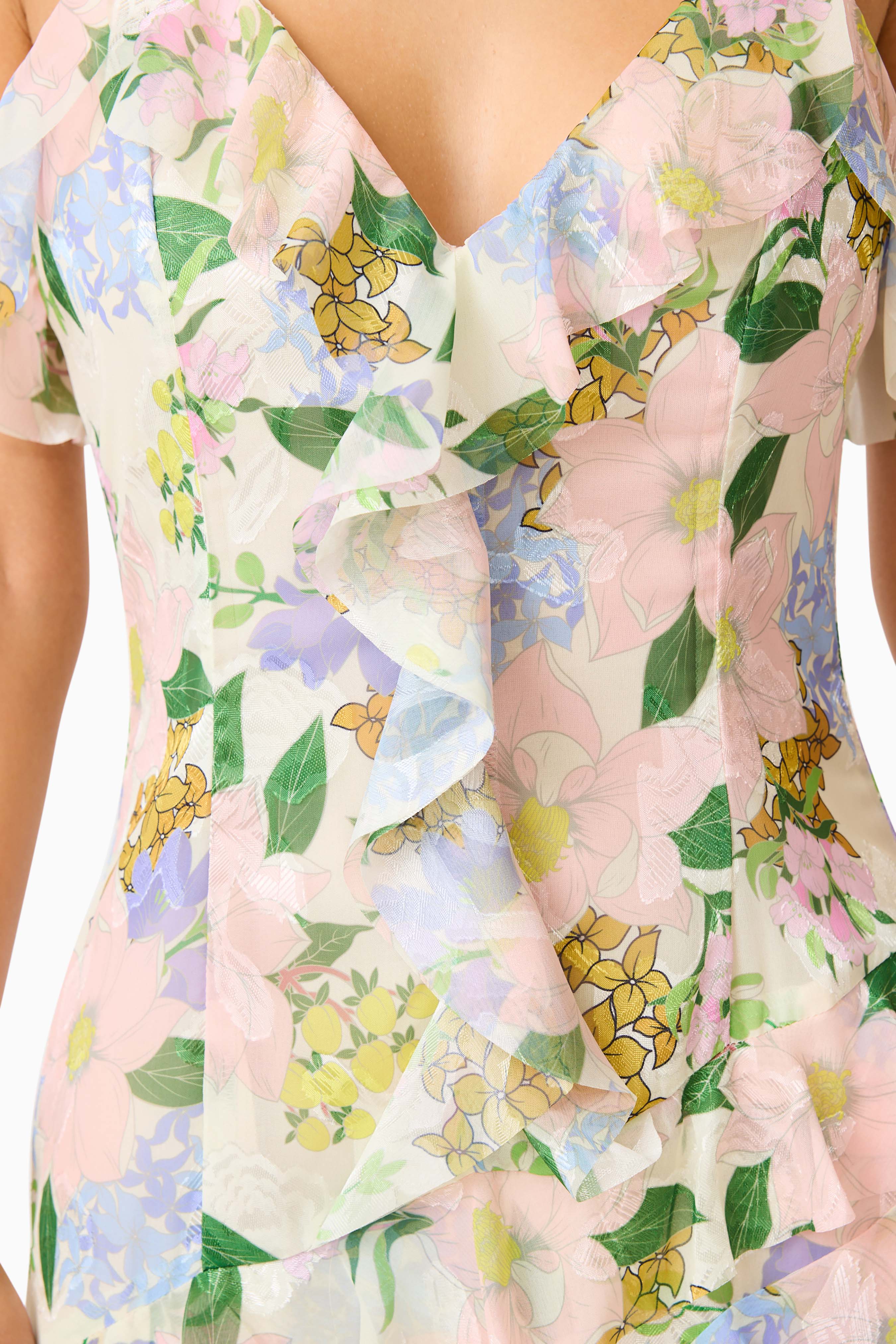 Cosima Asymmetrical Gown In Florals