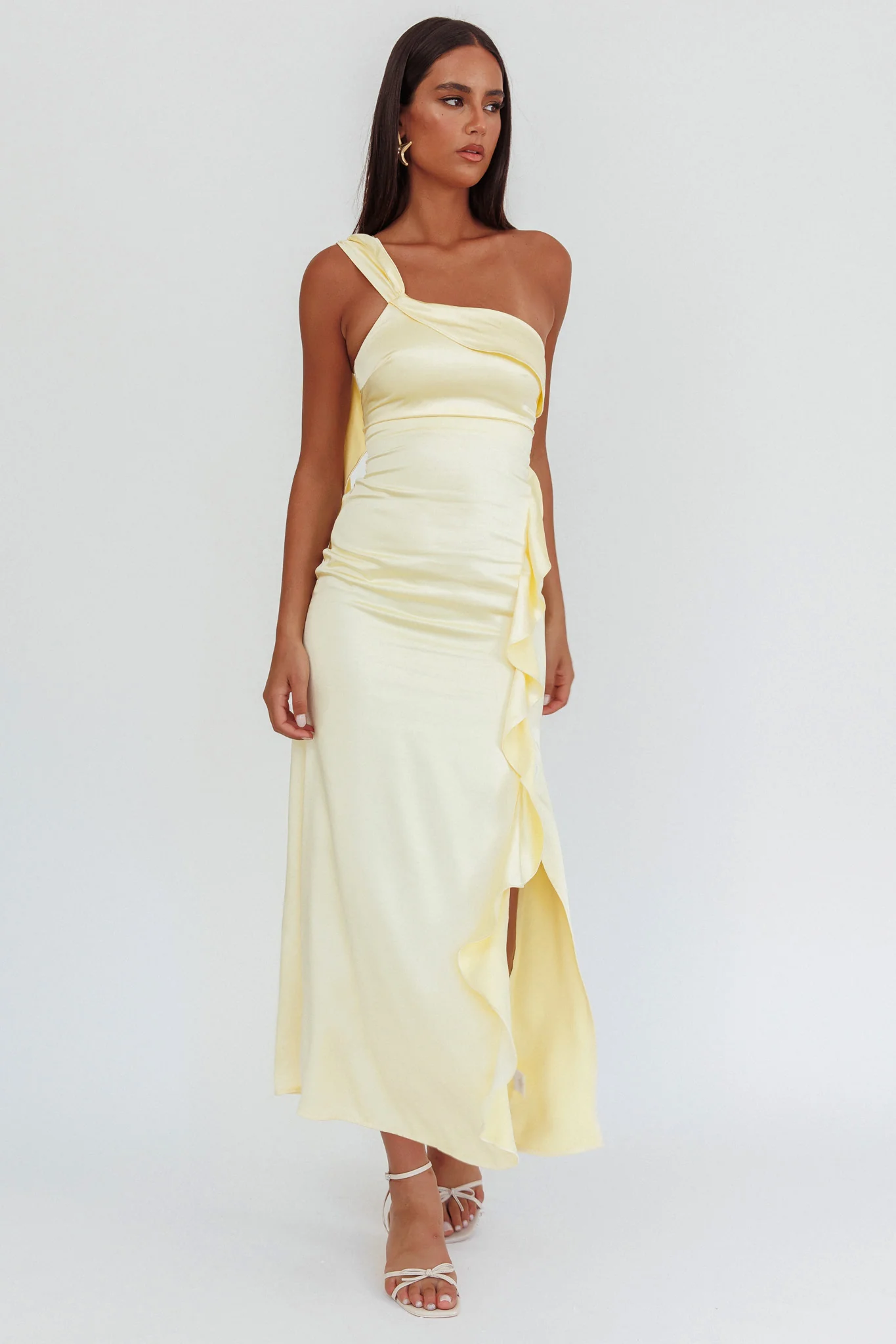 Carmel One-Shoulder Split Maxi Dress Butter - luluinthesky