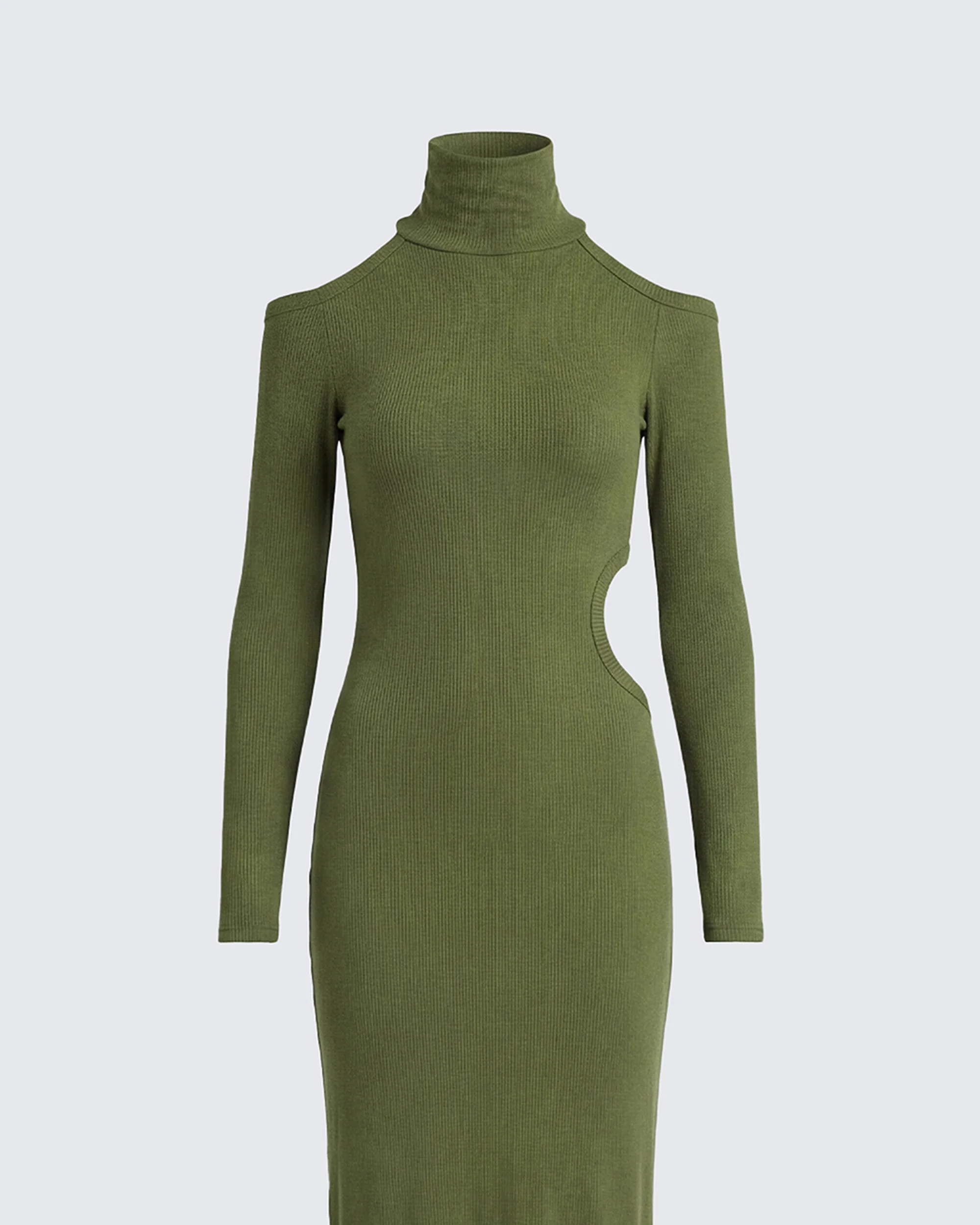 Aiko Olive Ribbed Cutout Maxi Dress