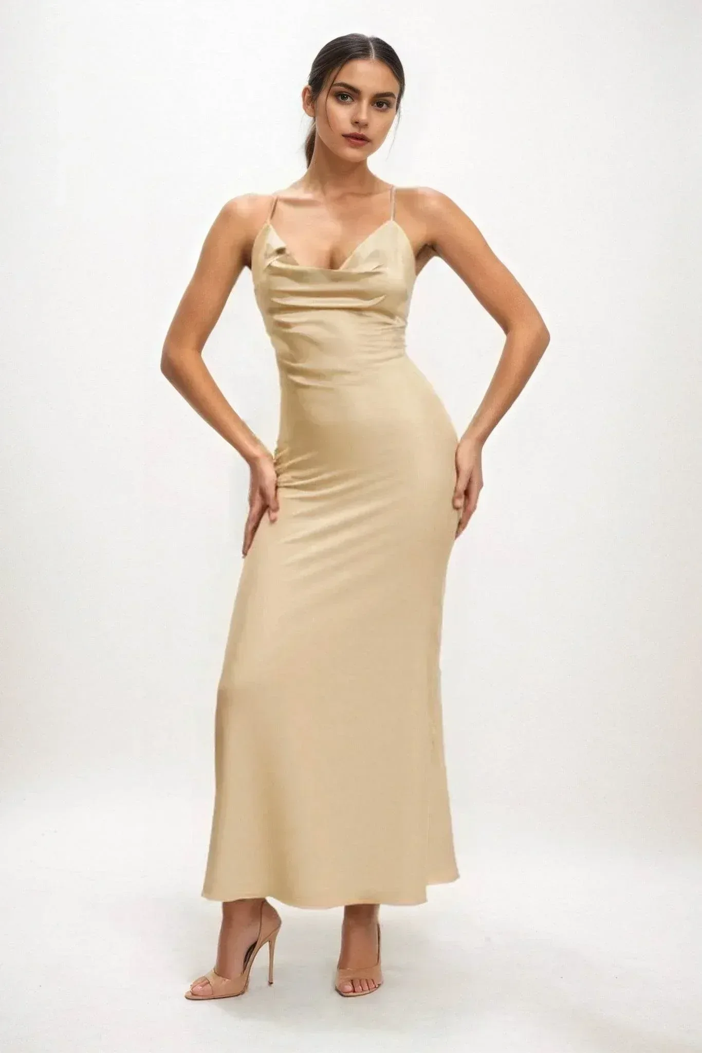Sheath-Column Midi Luxe Satin Dress CB0831CS