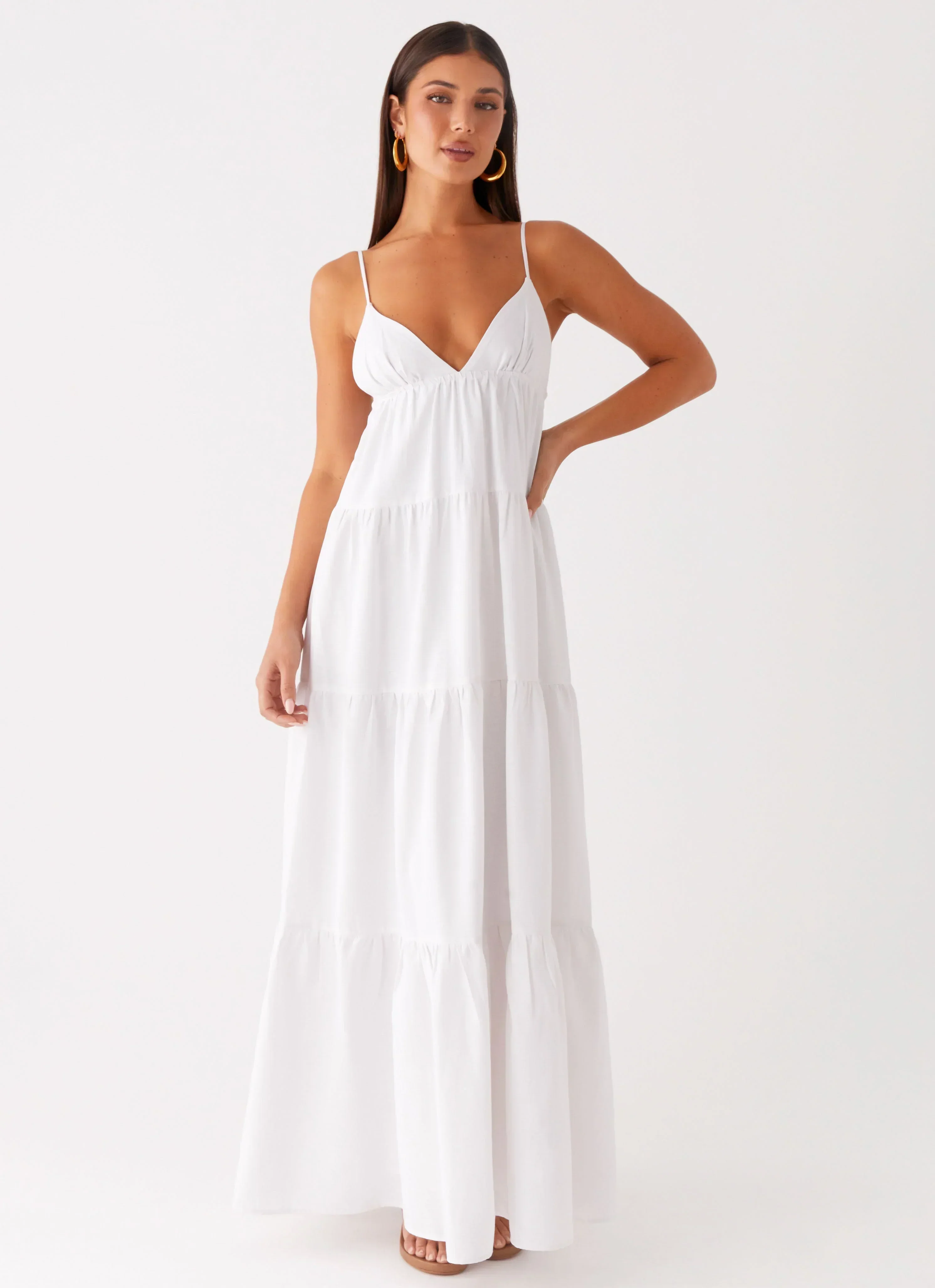 Lotty Linen Maxi Dress - White - luluinthesky