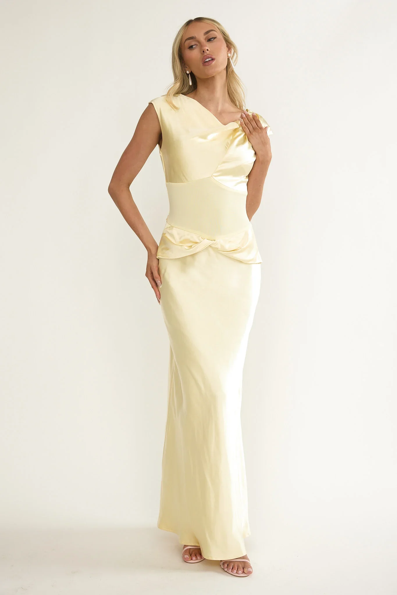 Tahlia Rae Mesh Waist Cap Sleeve Maxi Dress Butter