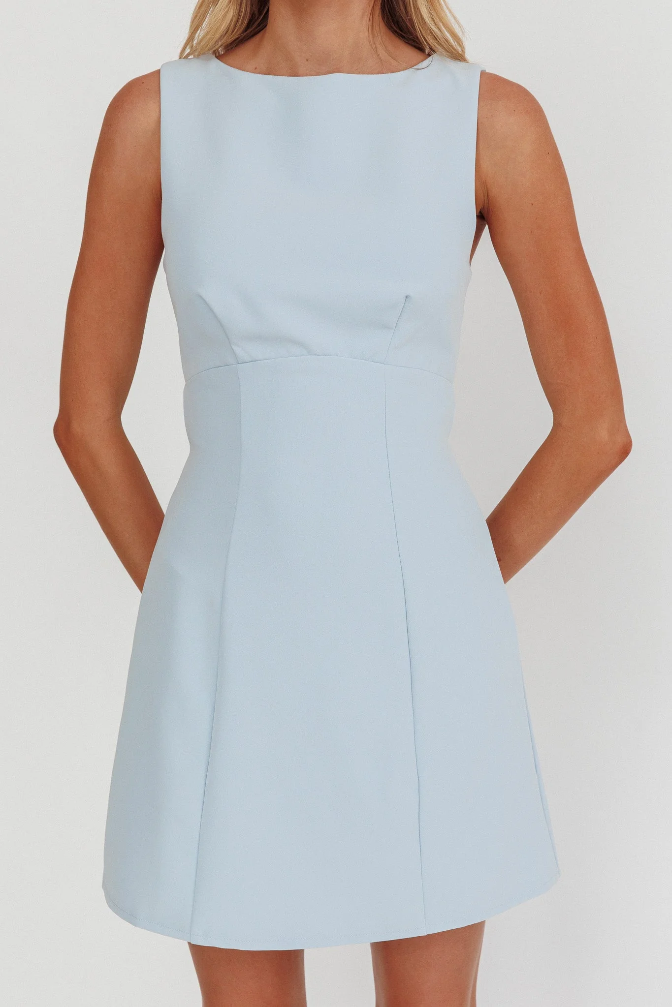 Shannon Boat Neck Sleeveless Mini Dress Light Blue - luluinthesky