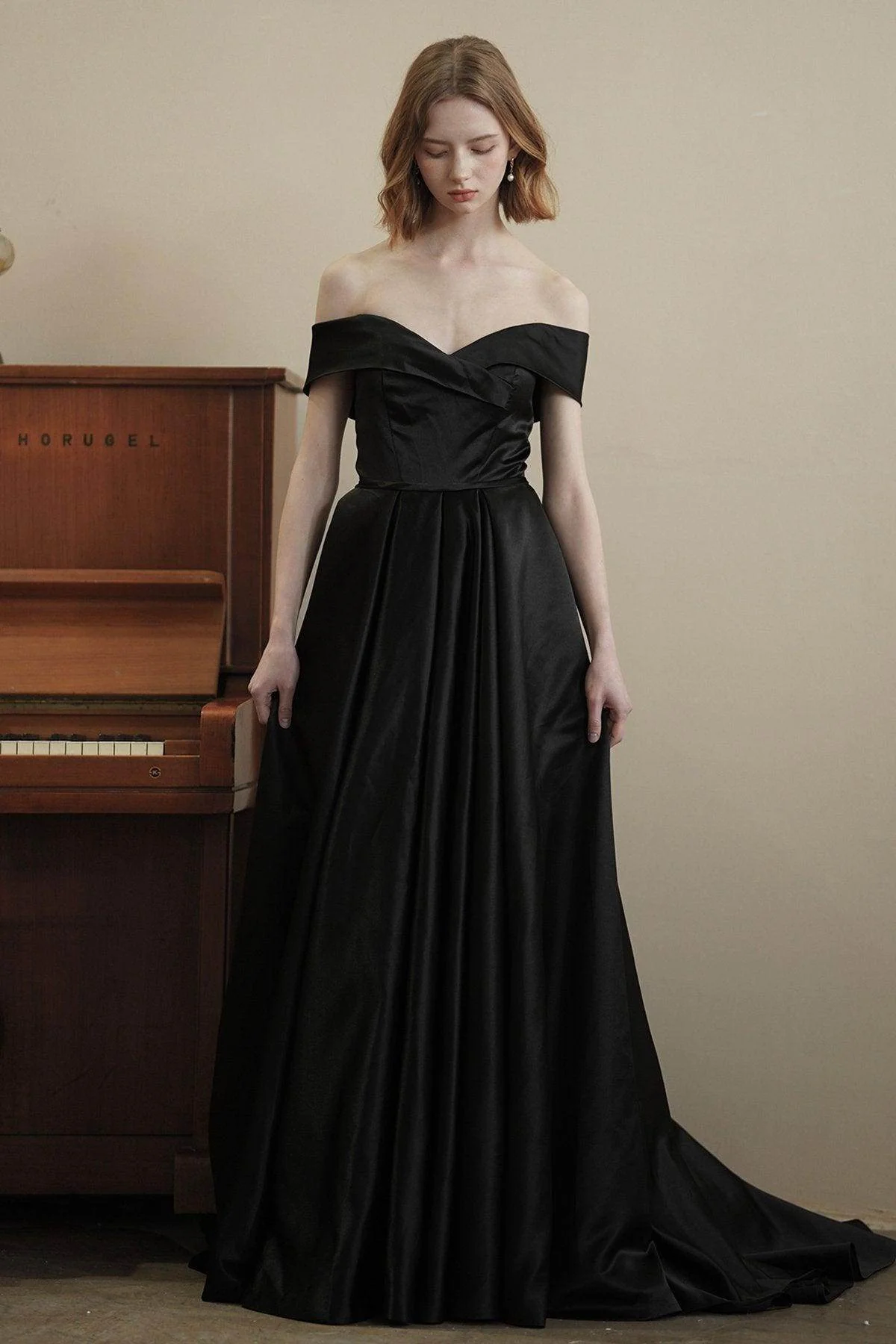 A-Line Sweep-Brush Train Satin Wedding Dress CW3075