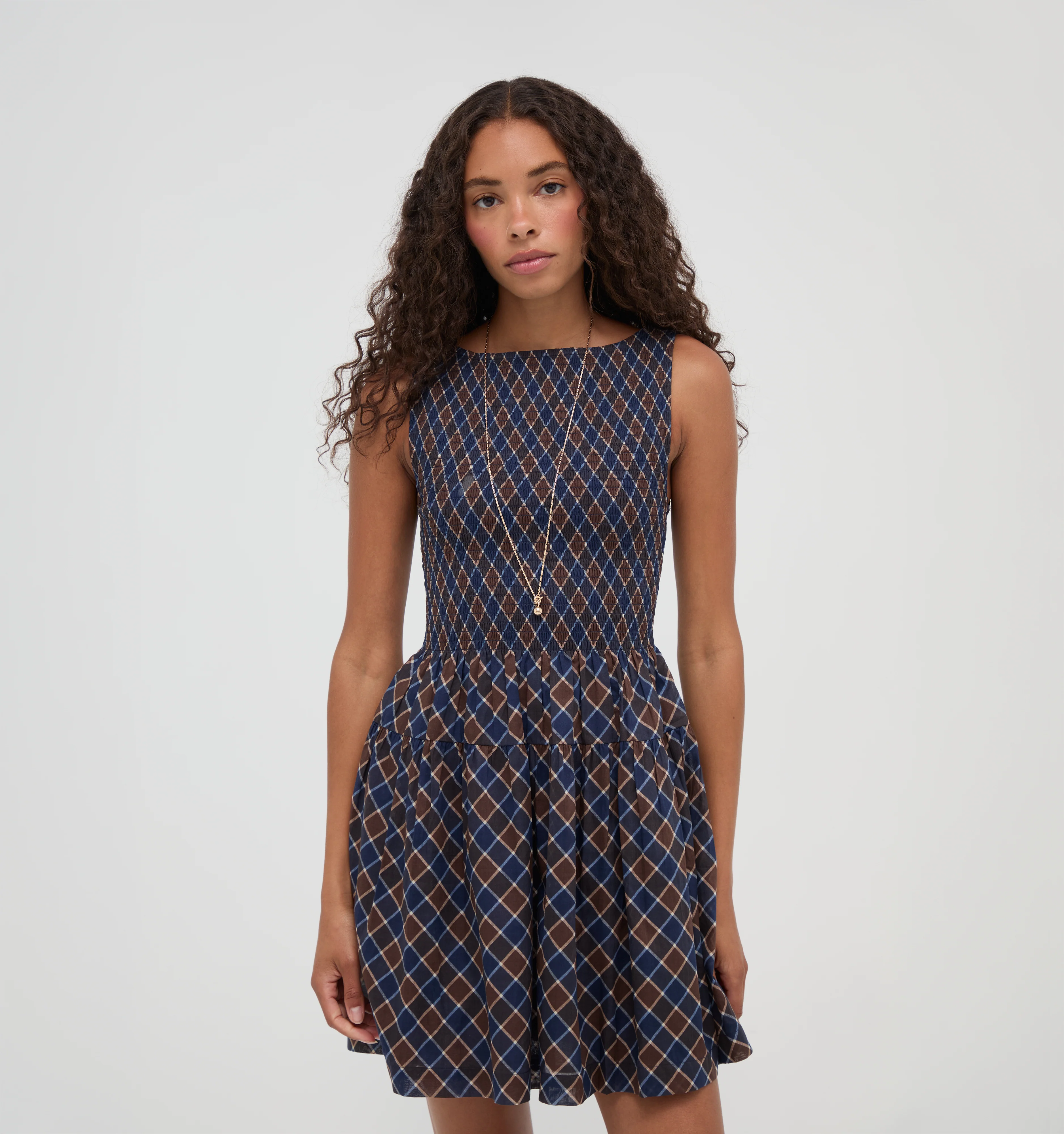 The Cosima Mini Nap Dress -  Wilshire Plaid Chocolate/Navy