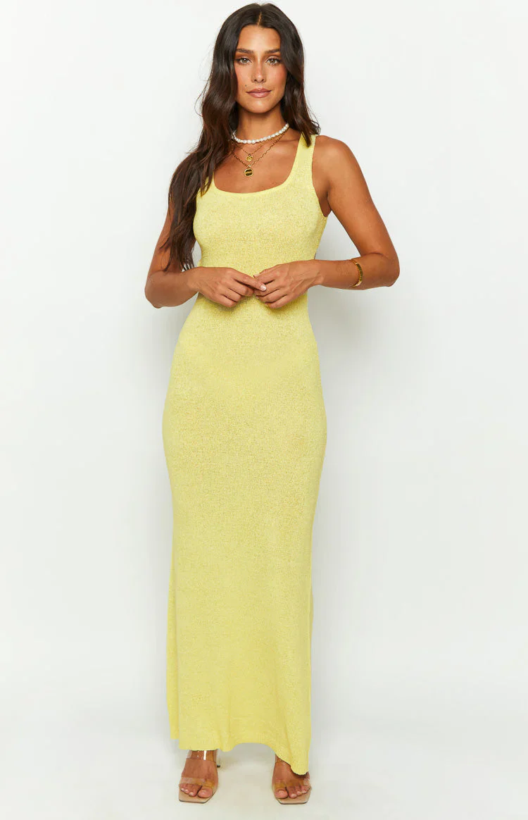 Lottie Yellow Knit Maxi Dress