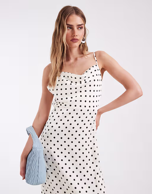 ONLY satin maxi dress in white polka dot