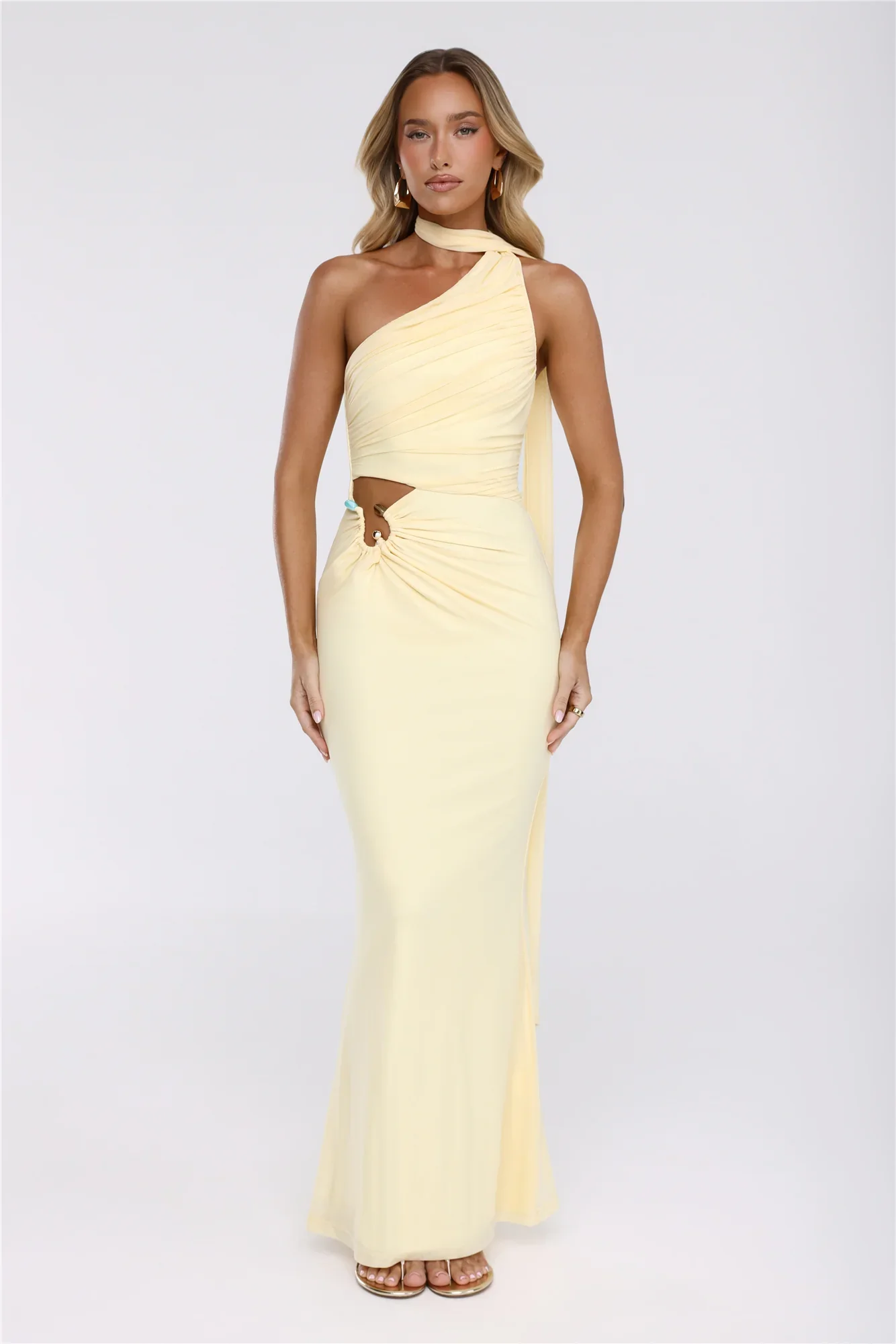 Pretty Whisper Halter Mesh Maxi Dress Yellow