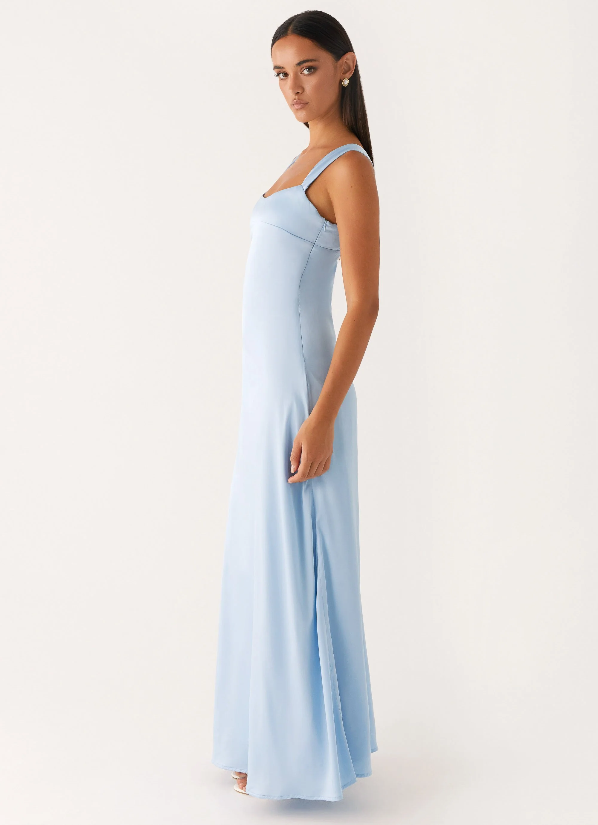 Odette Satin Maxi Dress - Blue - luluinthesky