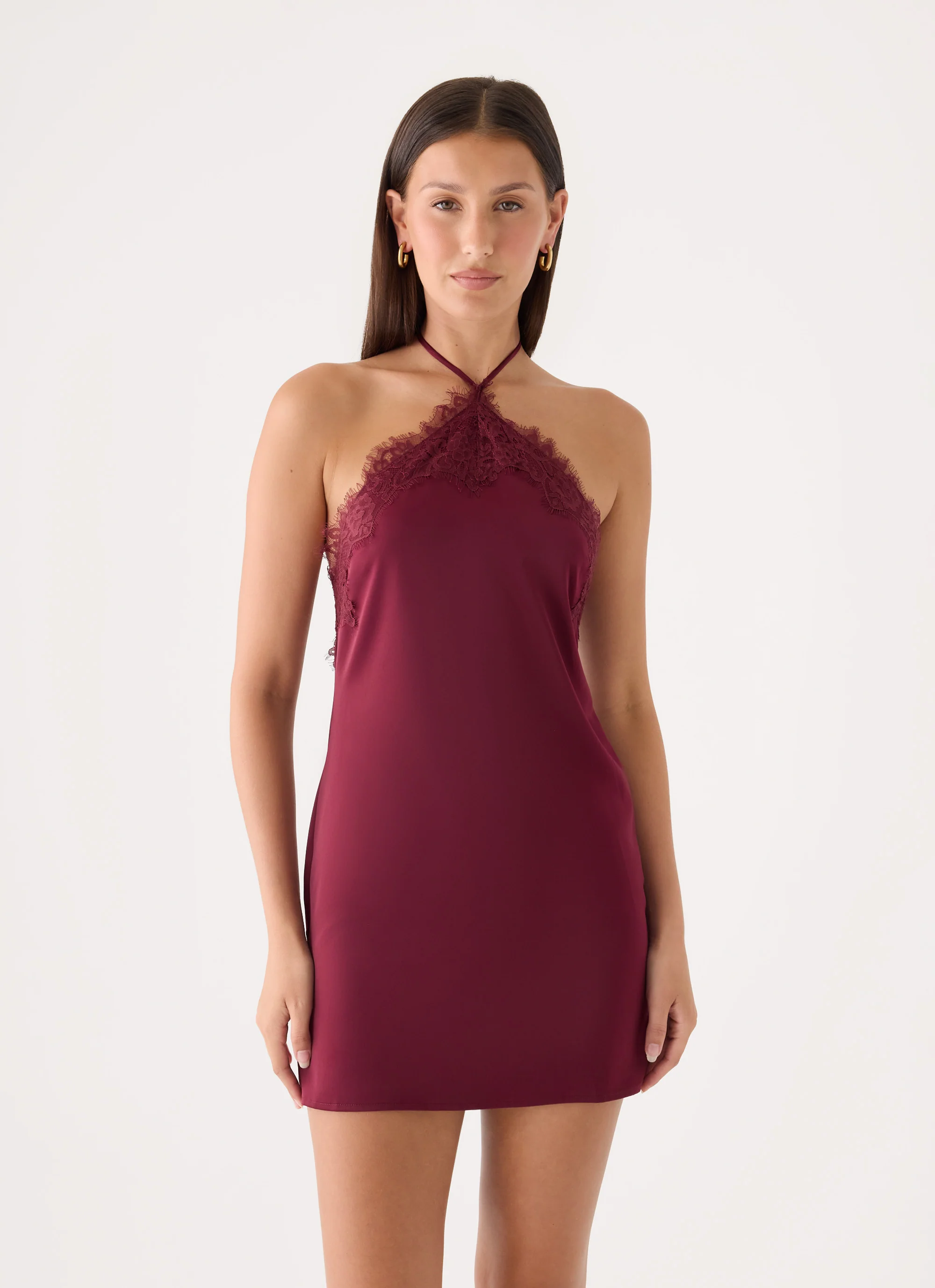 Samaria Halter Mini Dress - Burgundy - FASHION NOB