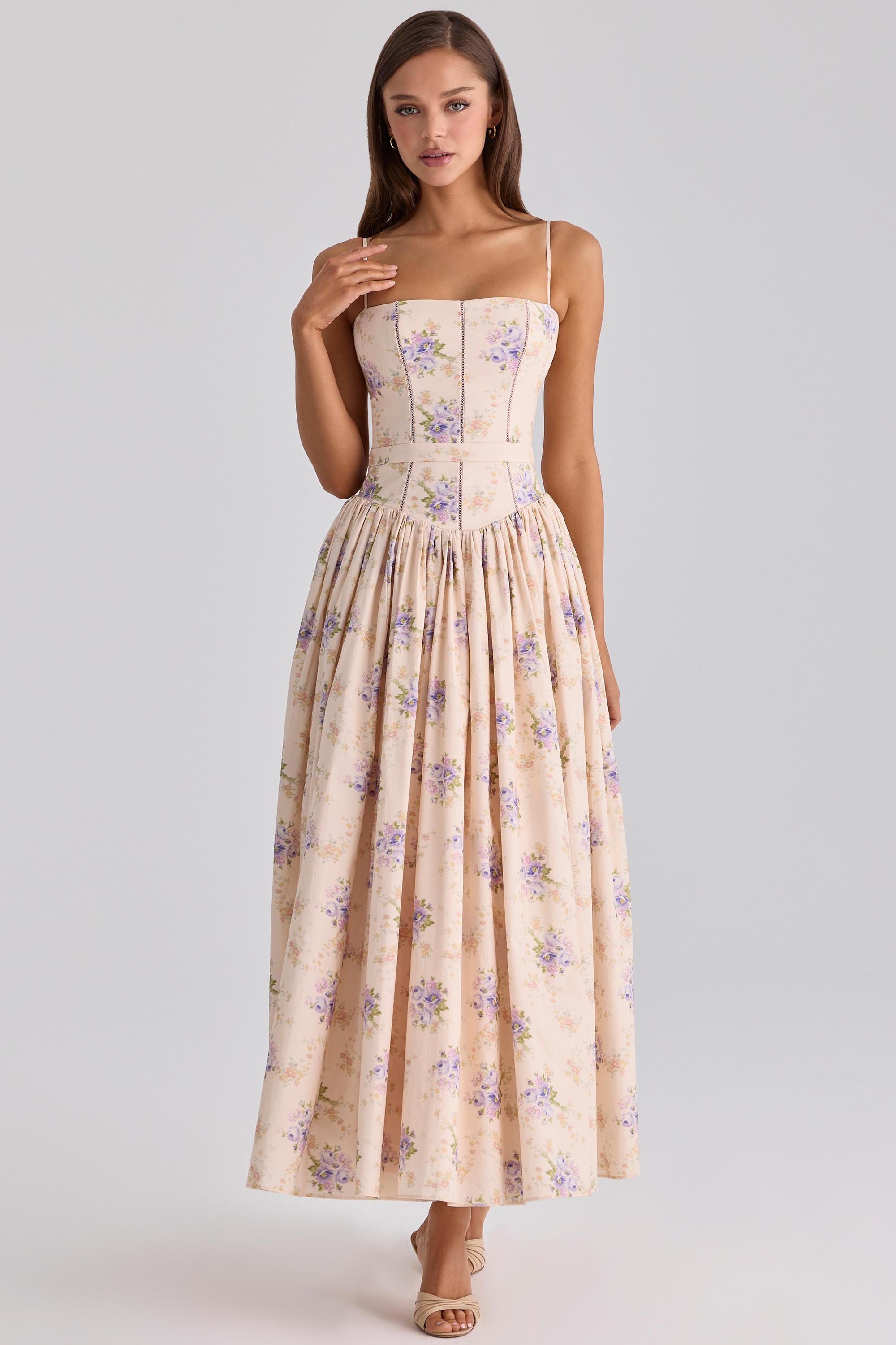 ivory sweet peony floral print cotton midi sundress