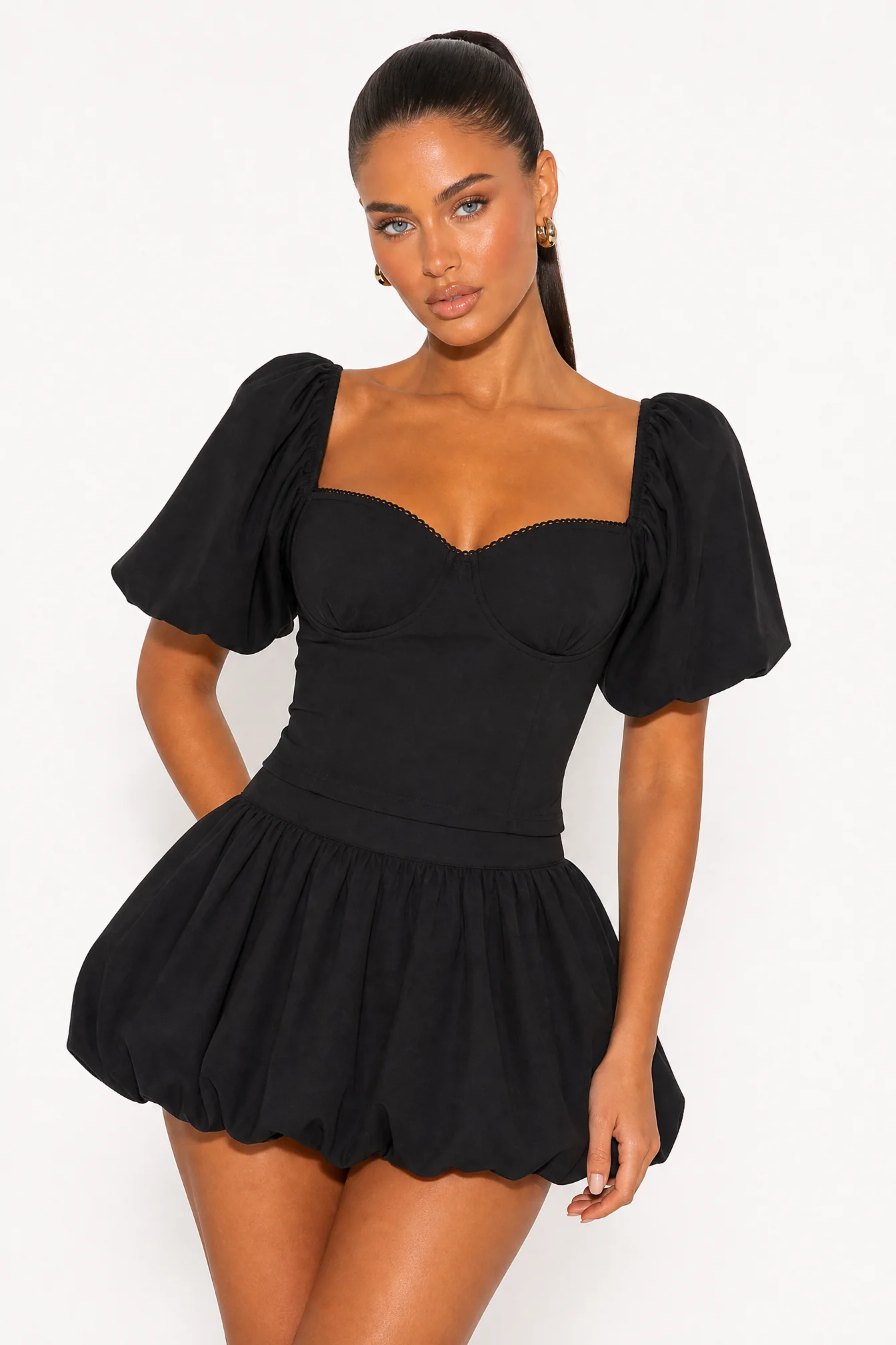 Jersey Knit Puff-Sleeve Top