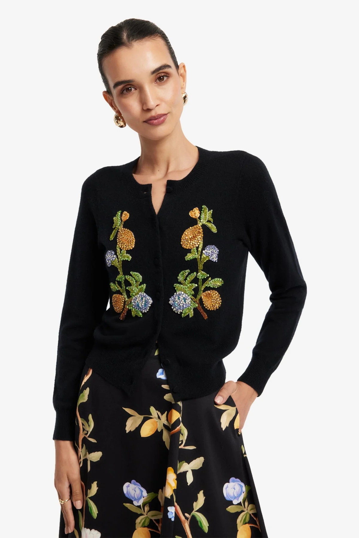 Elina Maxi Skirt - Lemon Vine Print in Ebony