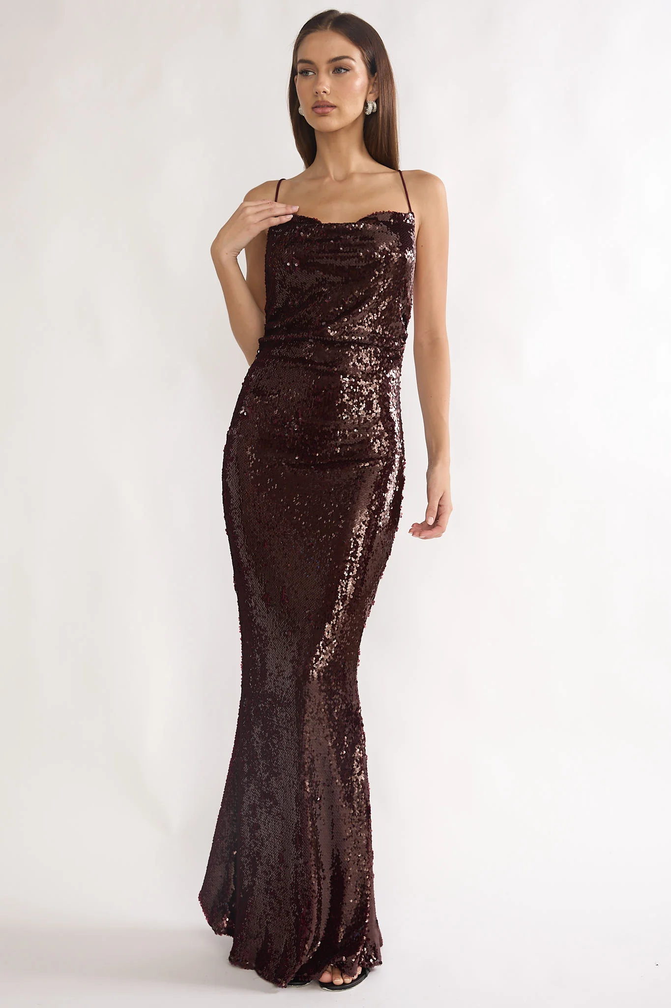 She's The Star Open Tied Back Maxi Dress Sequin Wine