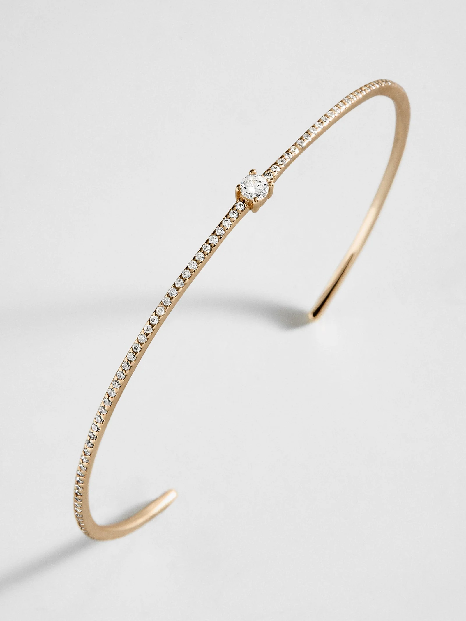 Eliza 14K Gold Cuff Bracelet - Gold/Pavé Cuff, Round Stone