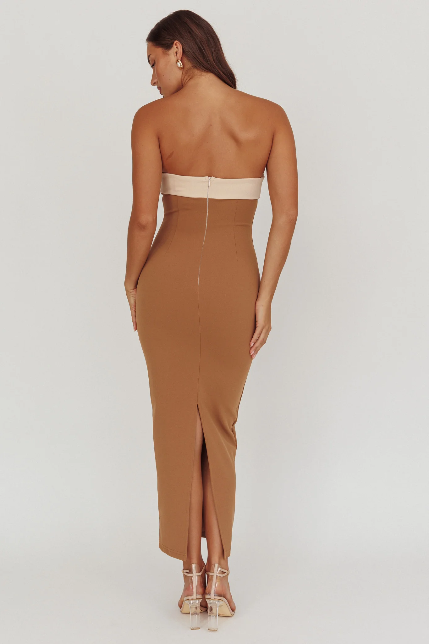 Regent Strapless Maxi Dress Contrast Camel - luluinthesky
