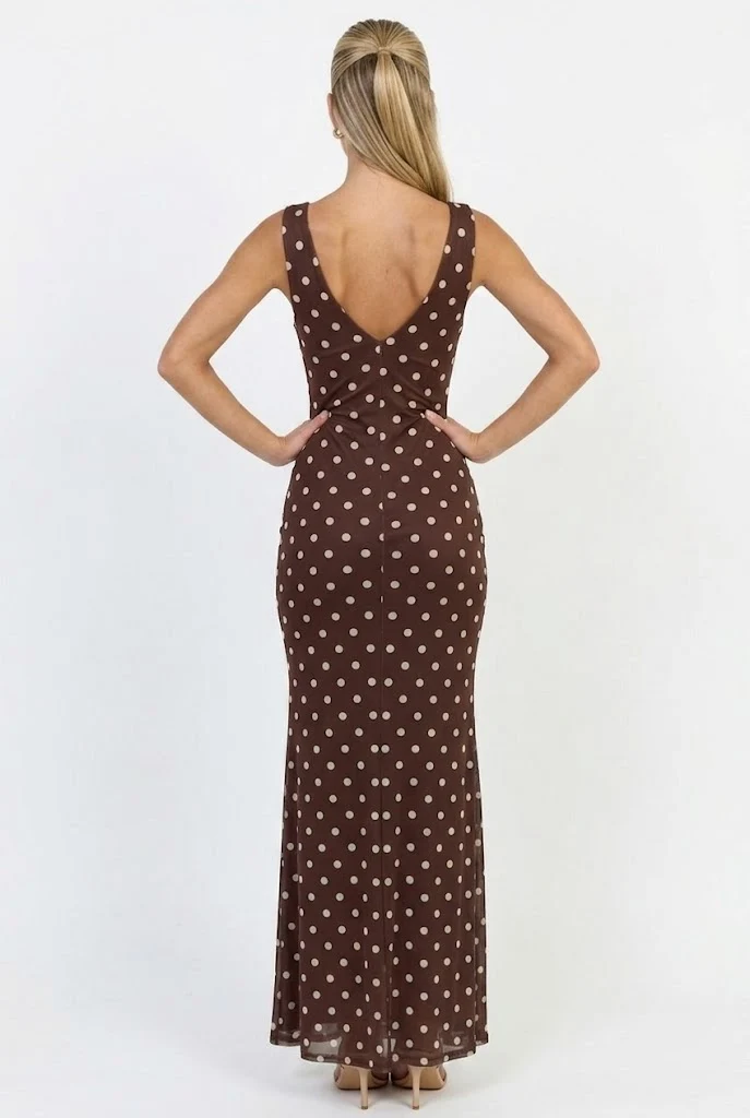 Espresso Nights Polka Dot Maxi Dress