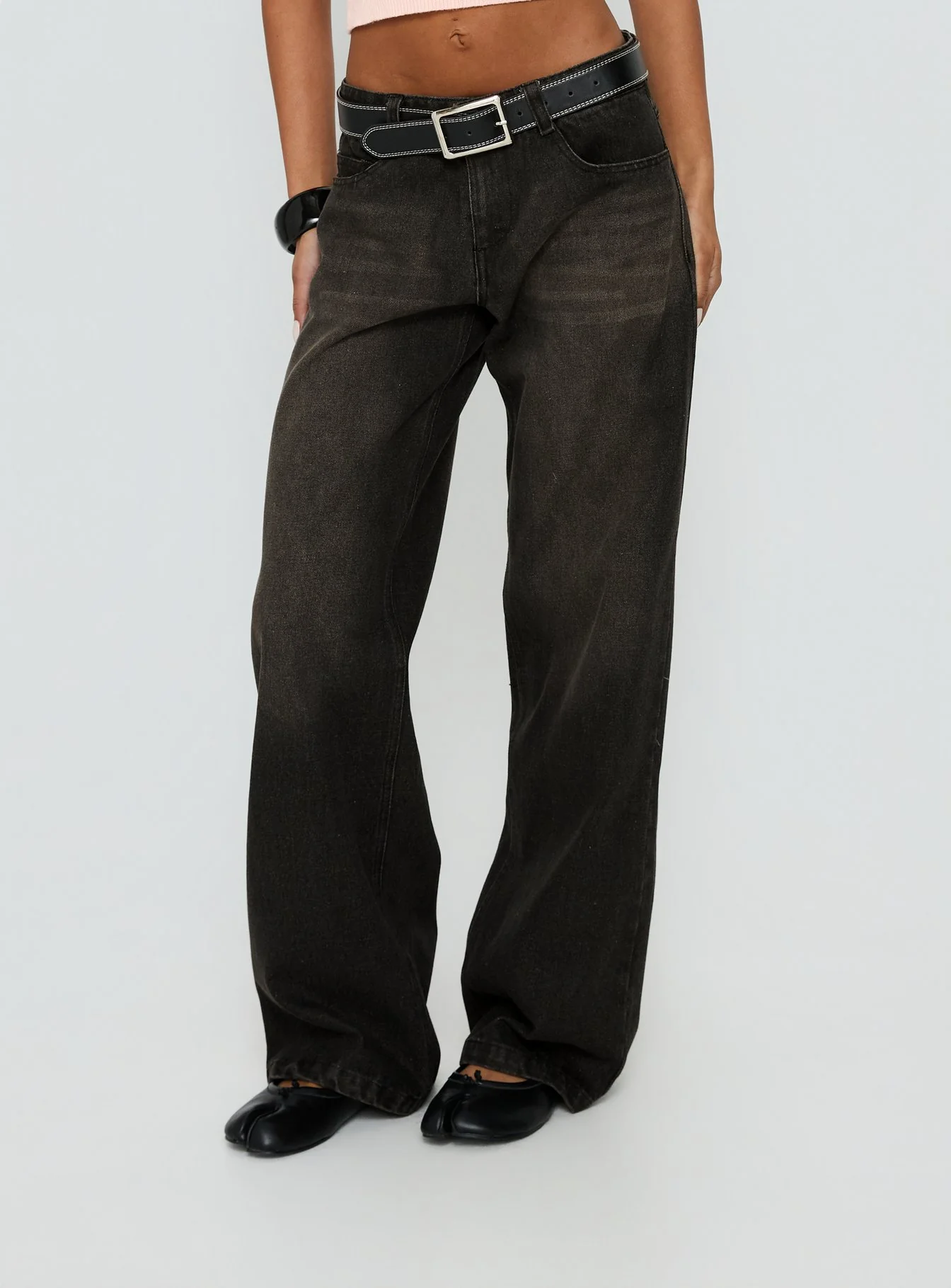 Korinne Low Rise Baggy Jeans Washed Charcoal