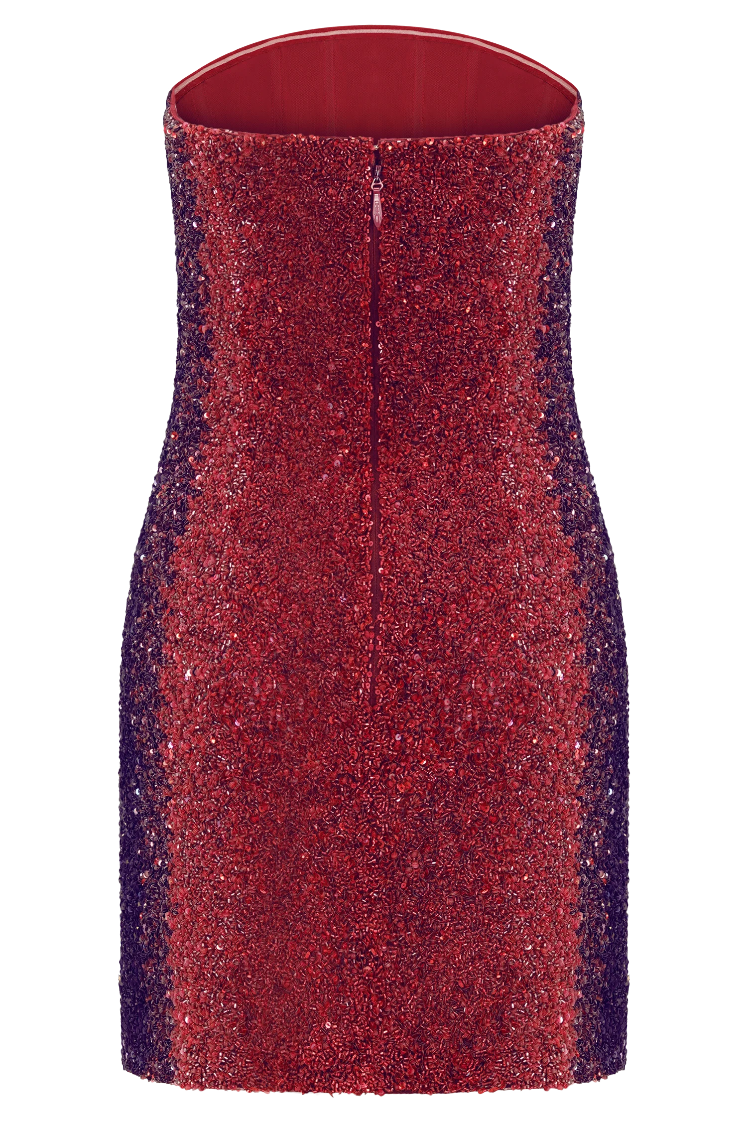 Zander Hand Beaded Strapless Mini Dress - Red Ombre