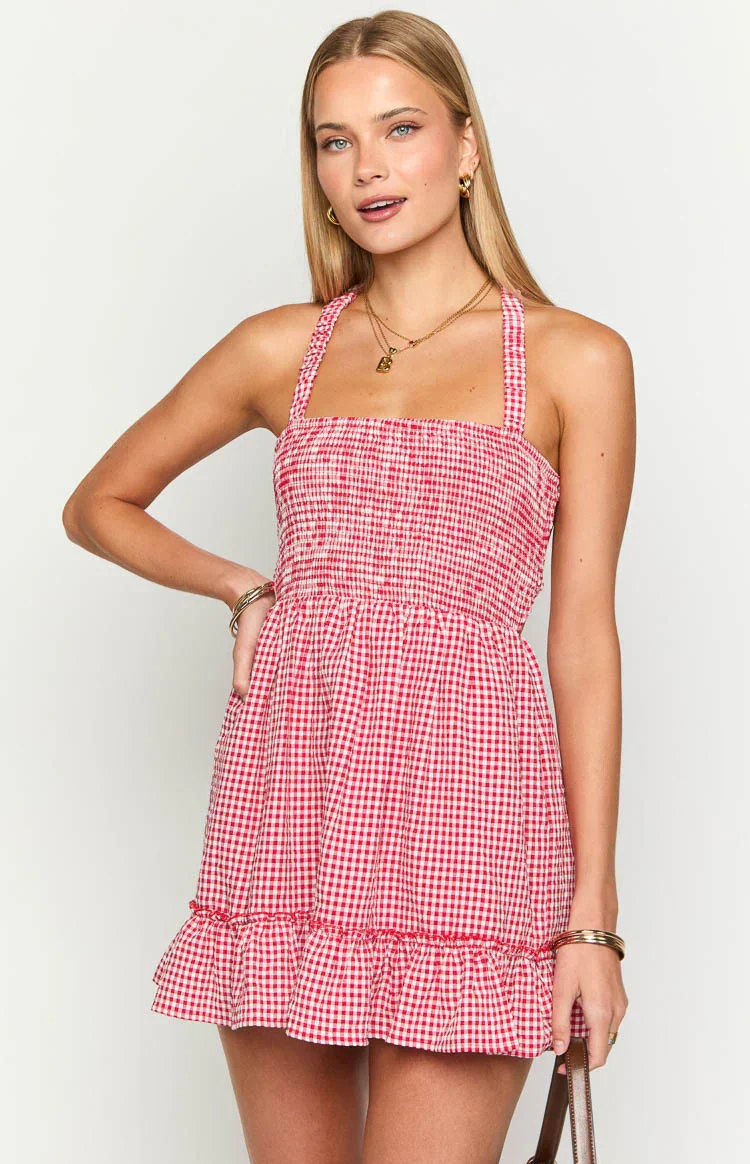 Oppolo Red Gingham Mini Dress