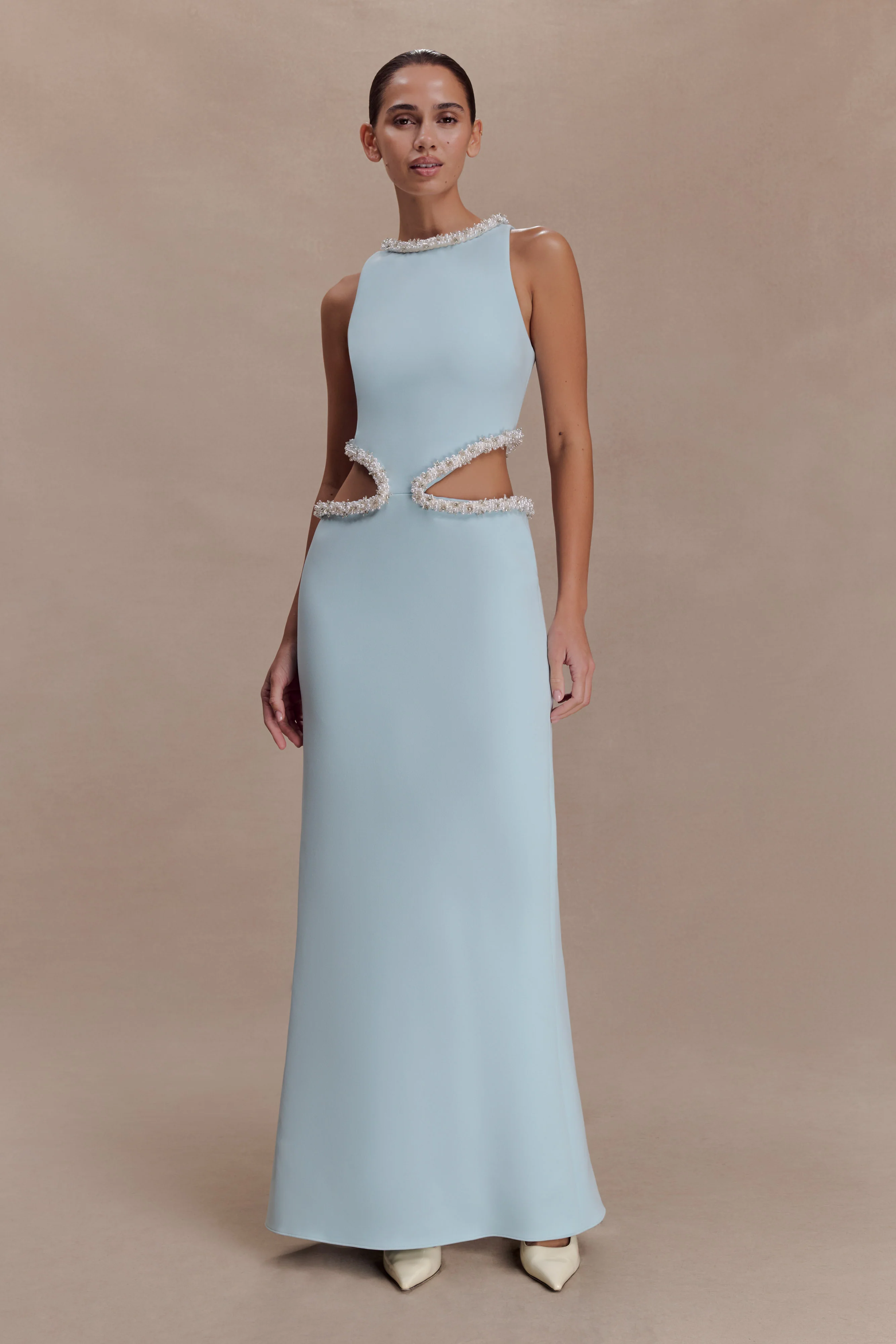 Nicole Embellished Cut Out Maxi Dress - Pale Blue