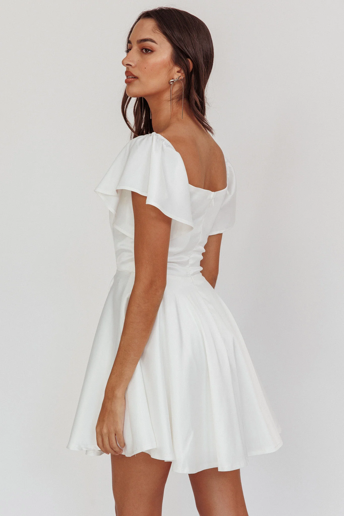 Tamelia Flutter Sleeve Mini Dress White - luluinthesky