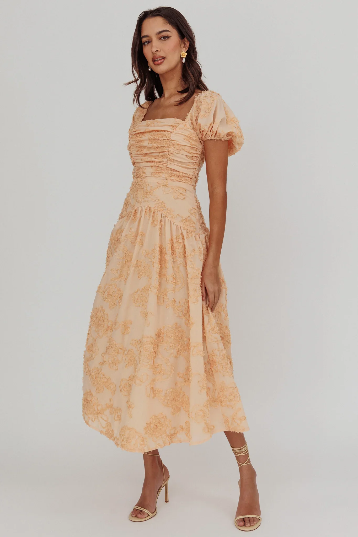 Telma Puff Sleeves Midi Dress Blush