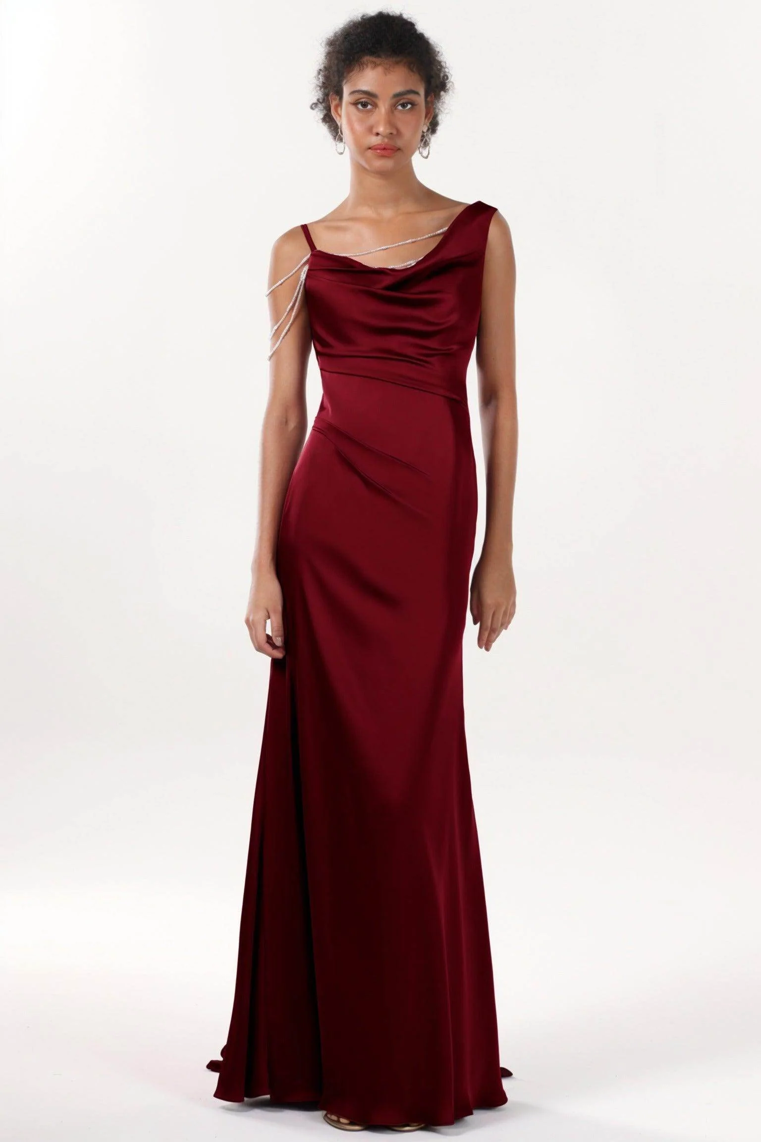 Sheath-Column Sweep-Brush Train Luxe Satin Bridesmaid Dress CS0600BM