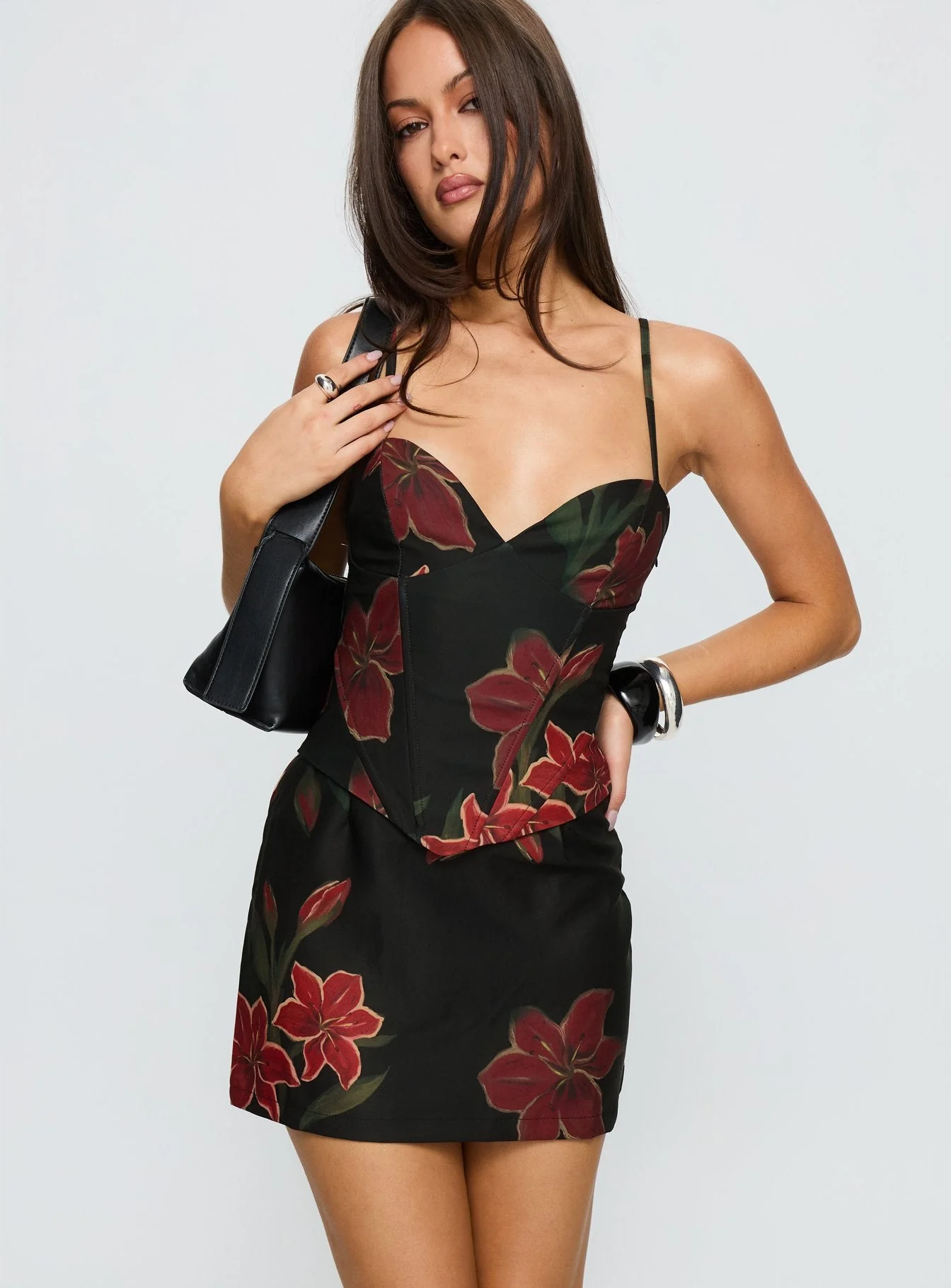 Julisa Corset Mini Dress Red / Black Floral